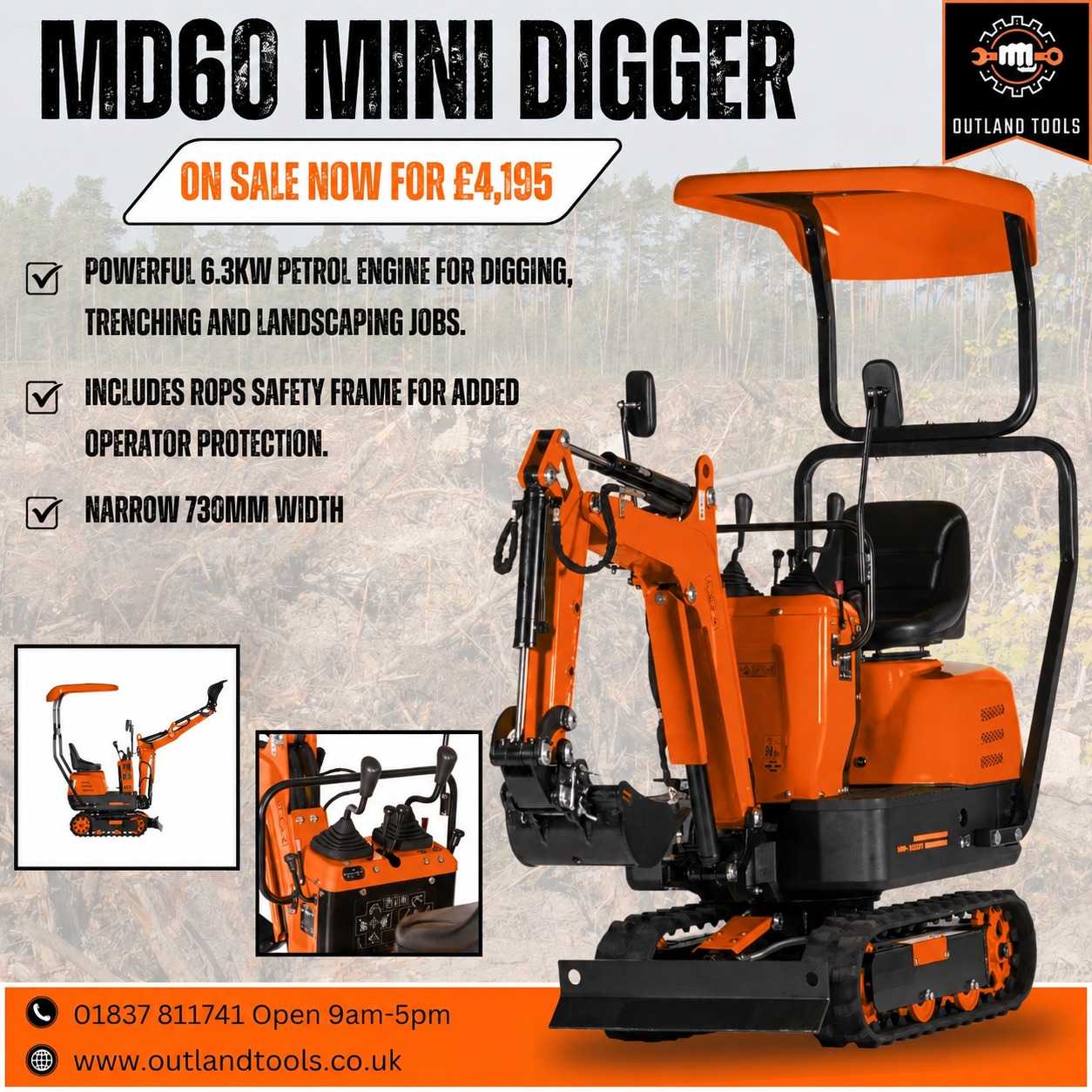 Outland Tools Facebook ad: SPECIAL OFFER, OUTLAND TOOLS MD60 MINI DIGGER!