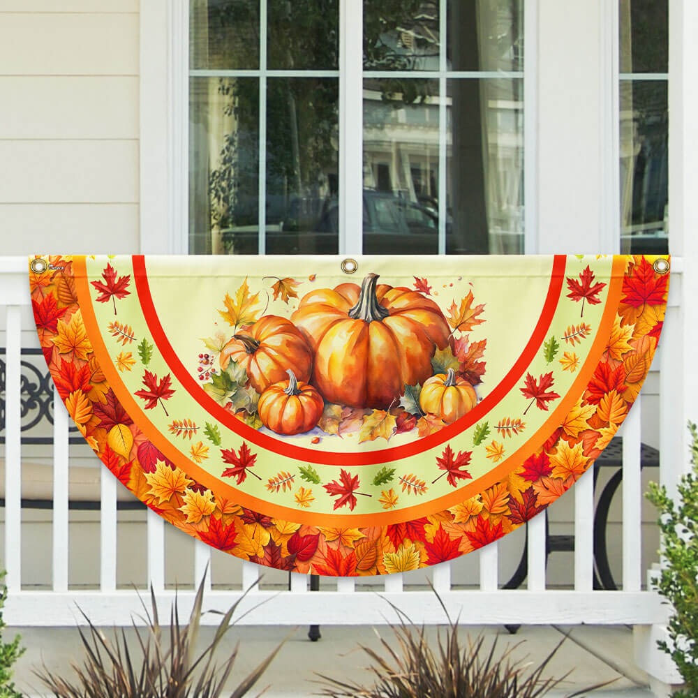 Flagwix.com Facebook ad: Fall Pumpkins Thanksgiving Non-Pleated Fan Flag MLN3744FL