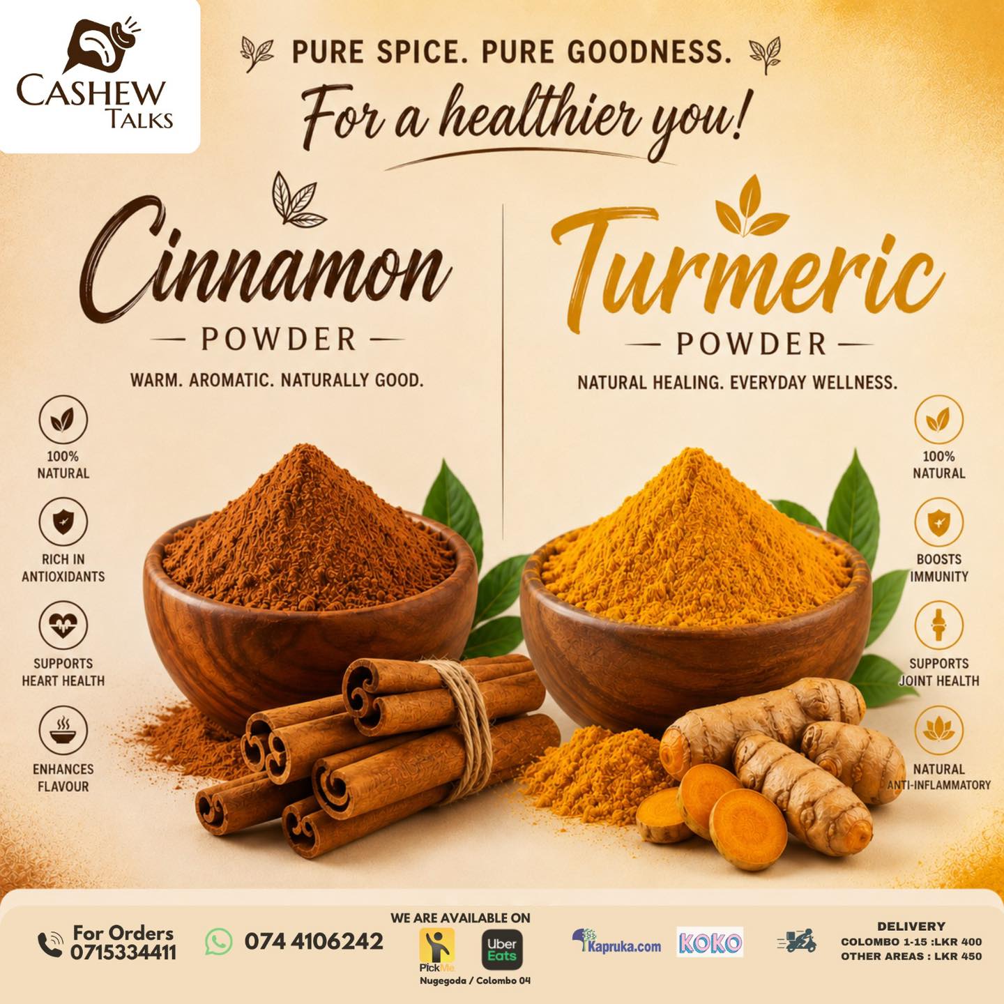 Cashew Talks Facebook ad: Pure spices. Pure flavours.Pure goodness.