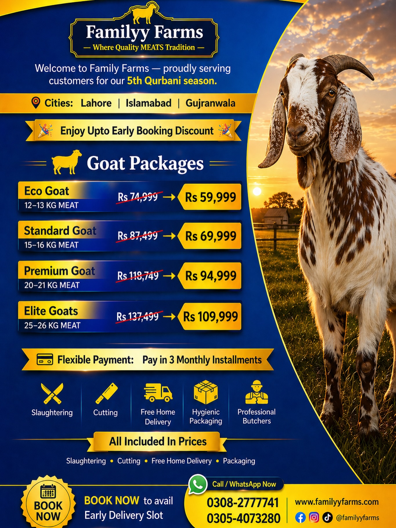 Familyy Farms Facebook ad: Book Your GOAT Qurbani with @familyyfarms