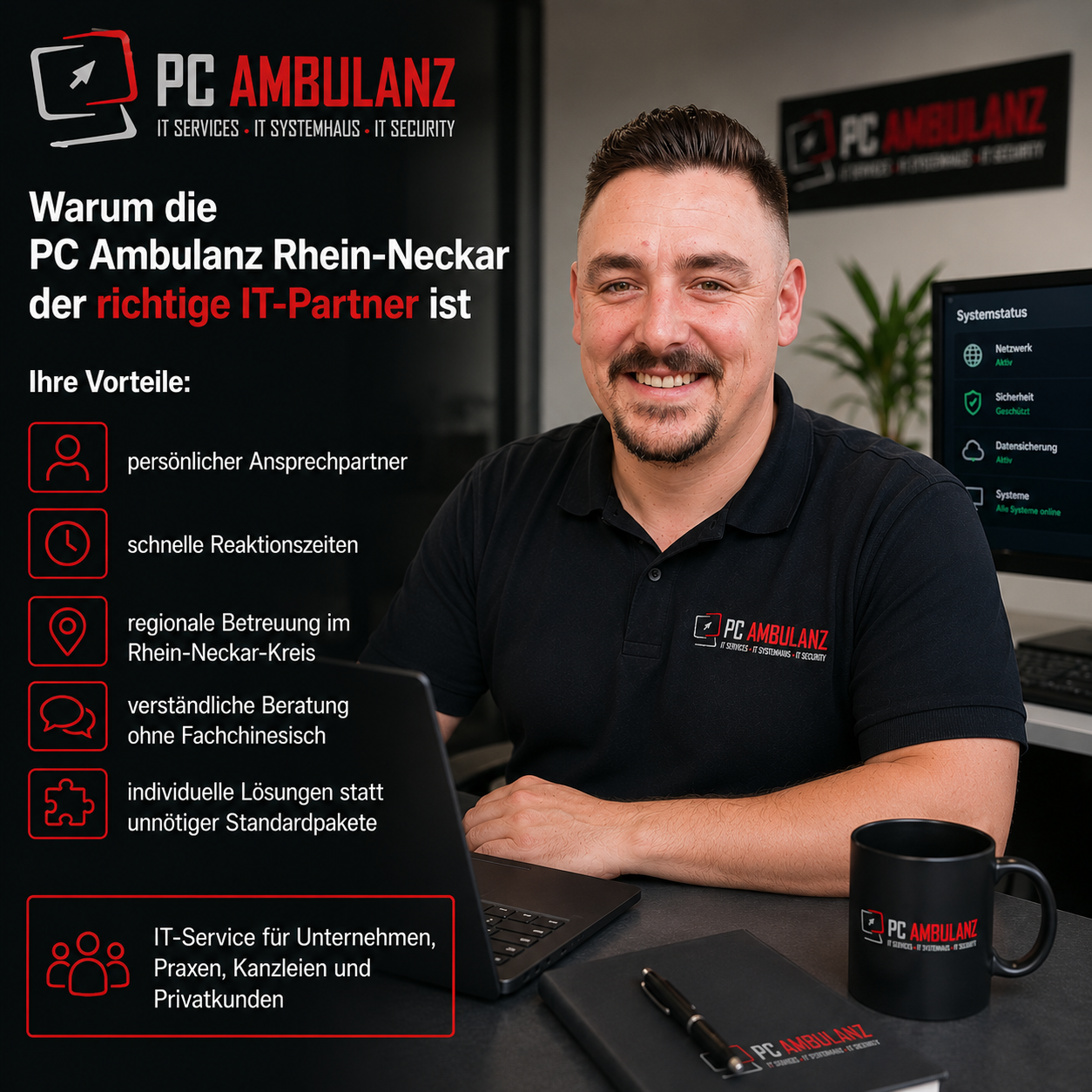 PC Ambulanz Rhein-Neckar Facebook ad: Professionelle IT-Betreuung für Ihr Unternehmen