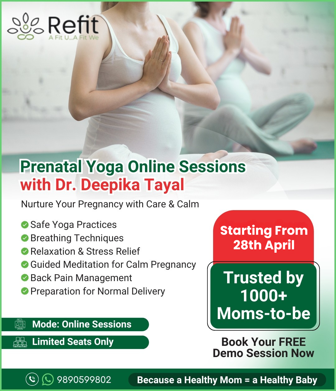 Refit Yoga Studio Facebook ad: LIVE: Pregnancy Yoga & Fitness Classes