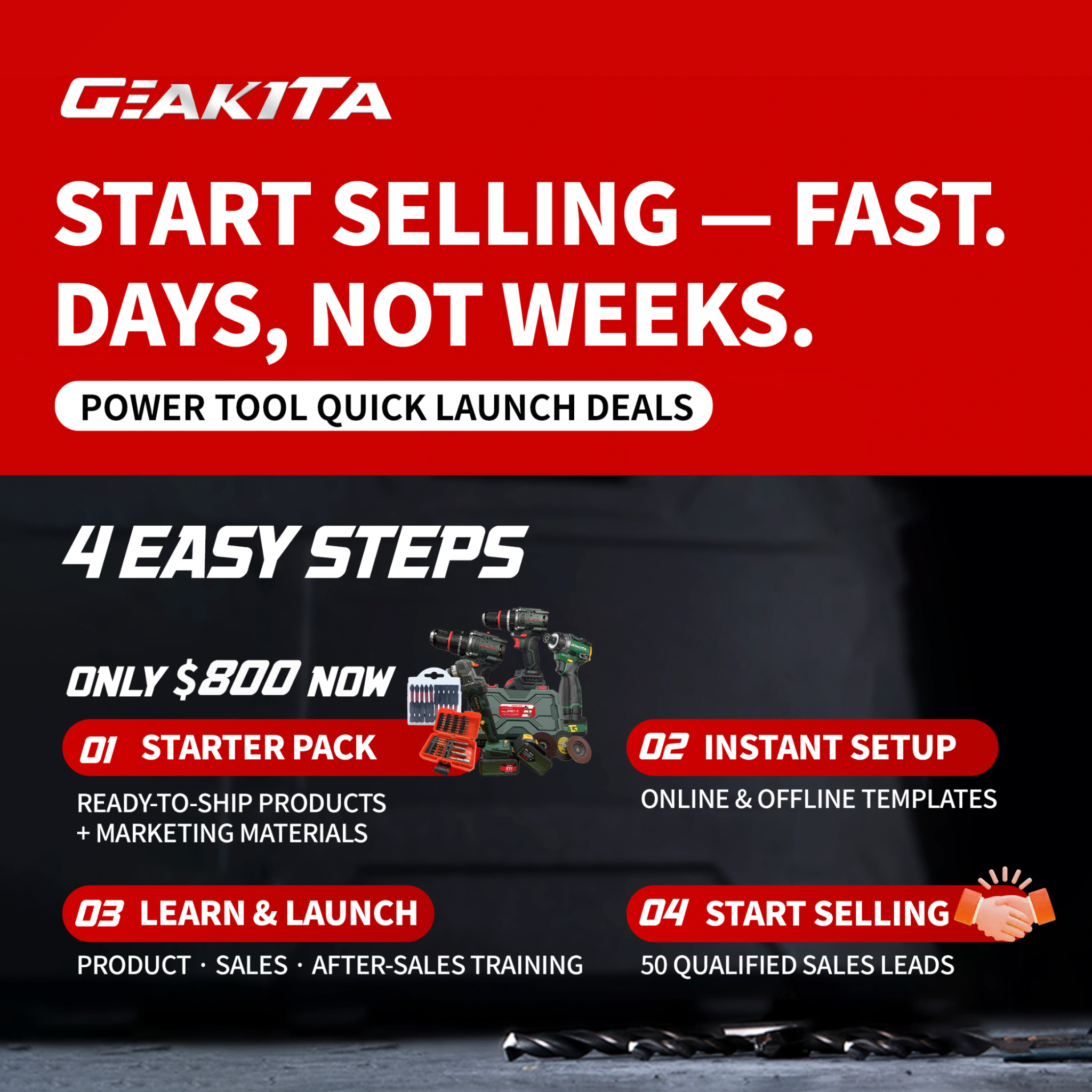 Geakita Laos Facebook ad: Build Your Power Tool Business with 50%+ Margins