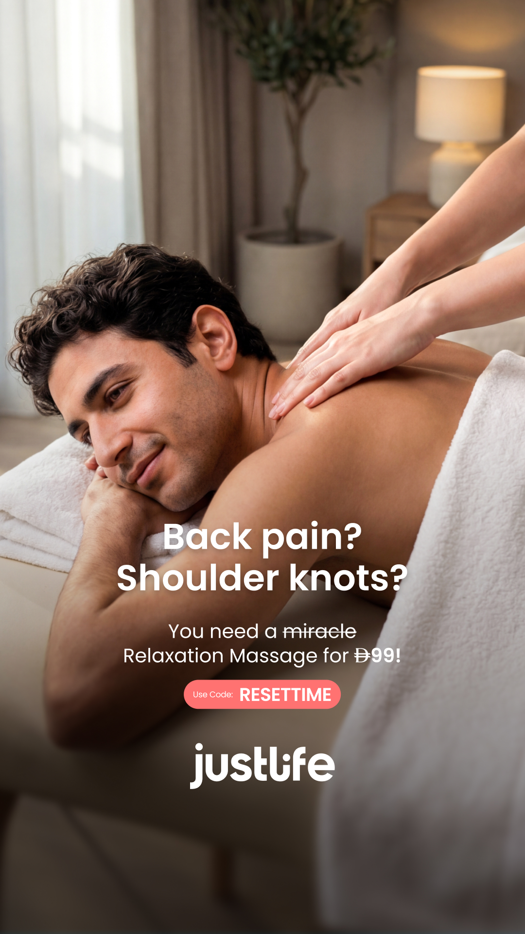 Justlife UAE Facebook ad: Relaxation Massage at Home