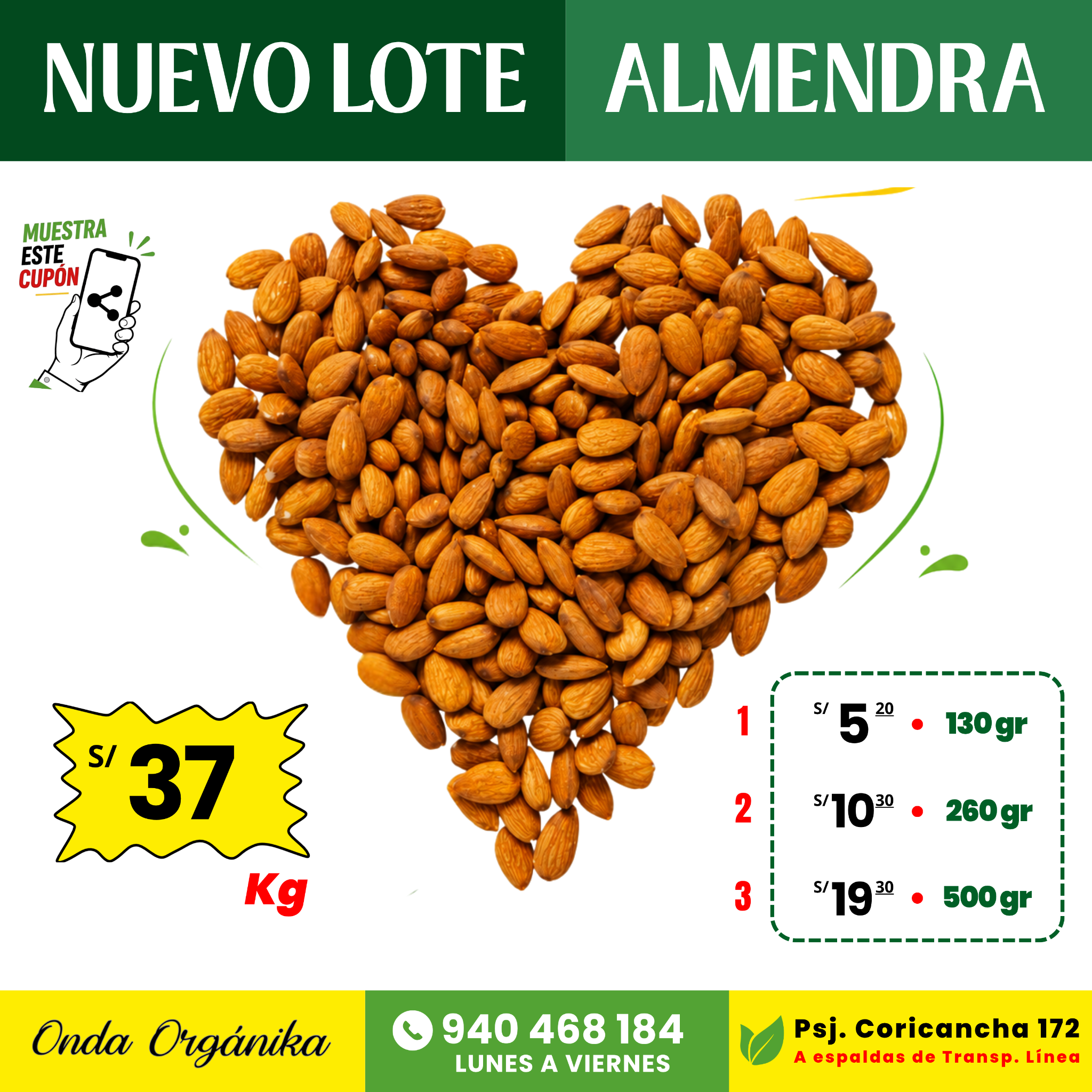 Onda Organika Perú Facebook ad: ¡NUEVO LOTE DE ALMENDRAS EN ONDA ORGÁNIKA!