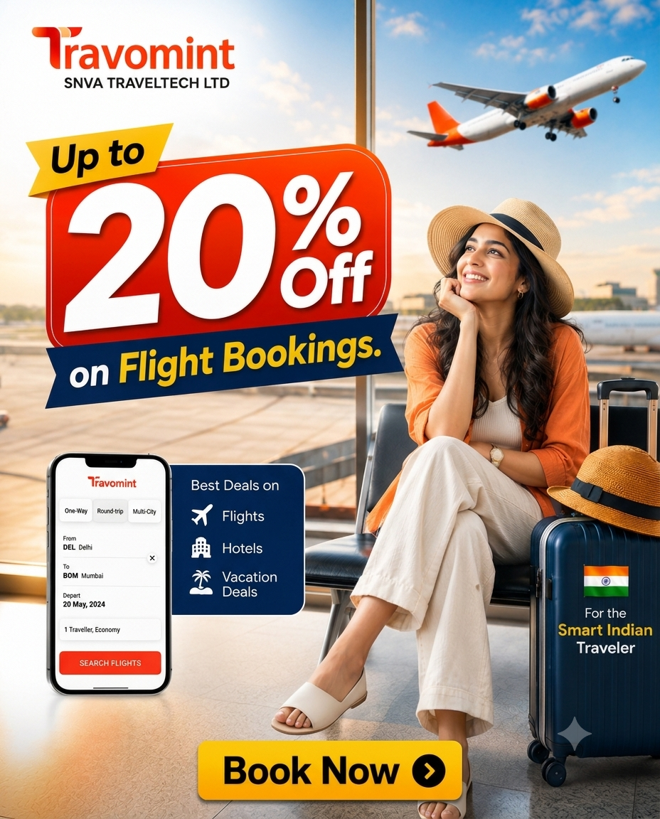 Travomint Facebook ad: Get Up to 20% OFF on Flights