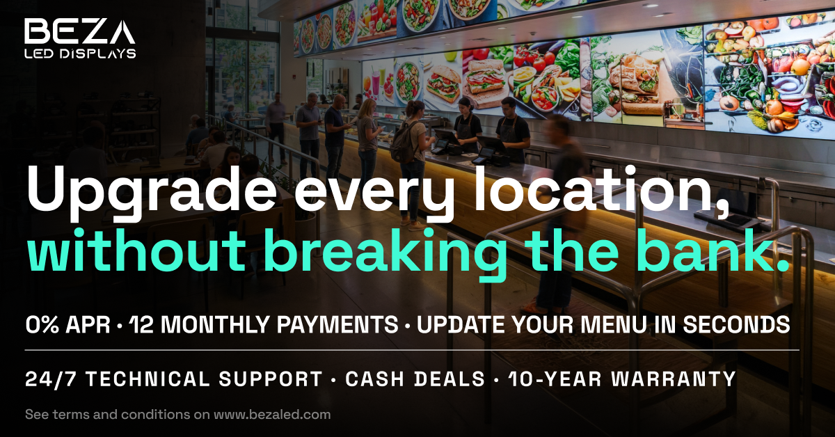 Beza LED Displays Facebook ad: LED Menu Boards for Food Chains
