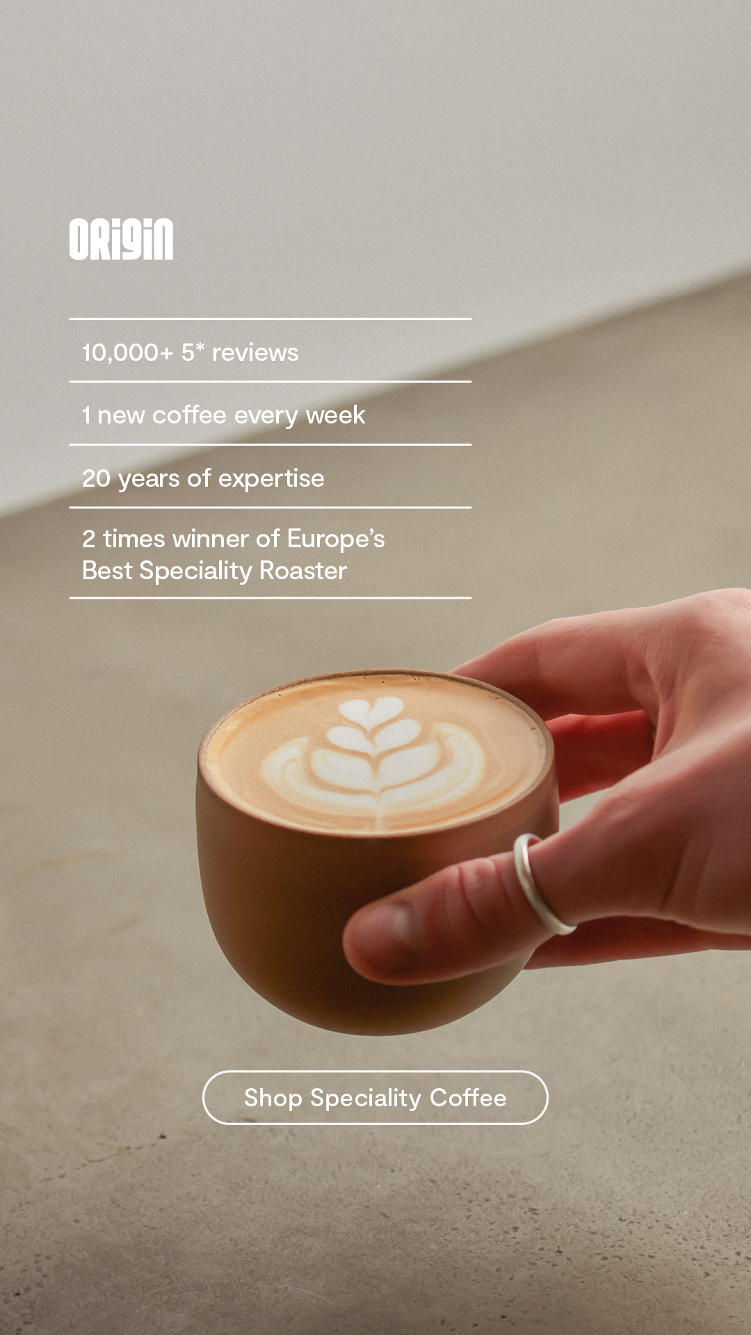 Origin Coffee Roasters Facebook ad: Get 25% off your first 3 bags using code START25
