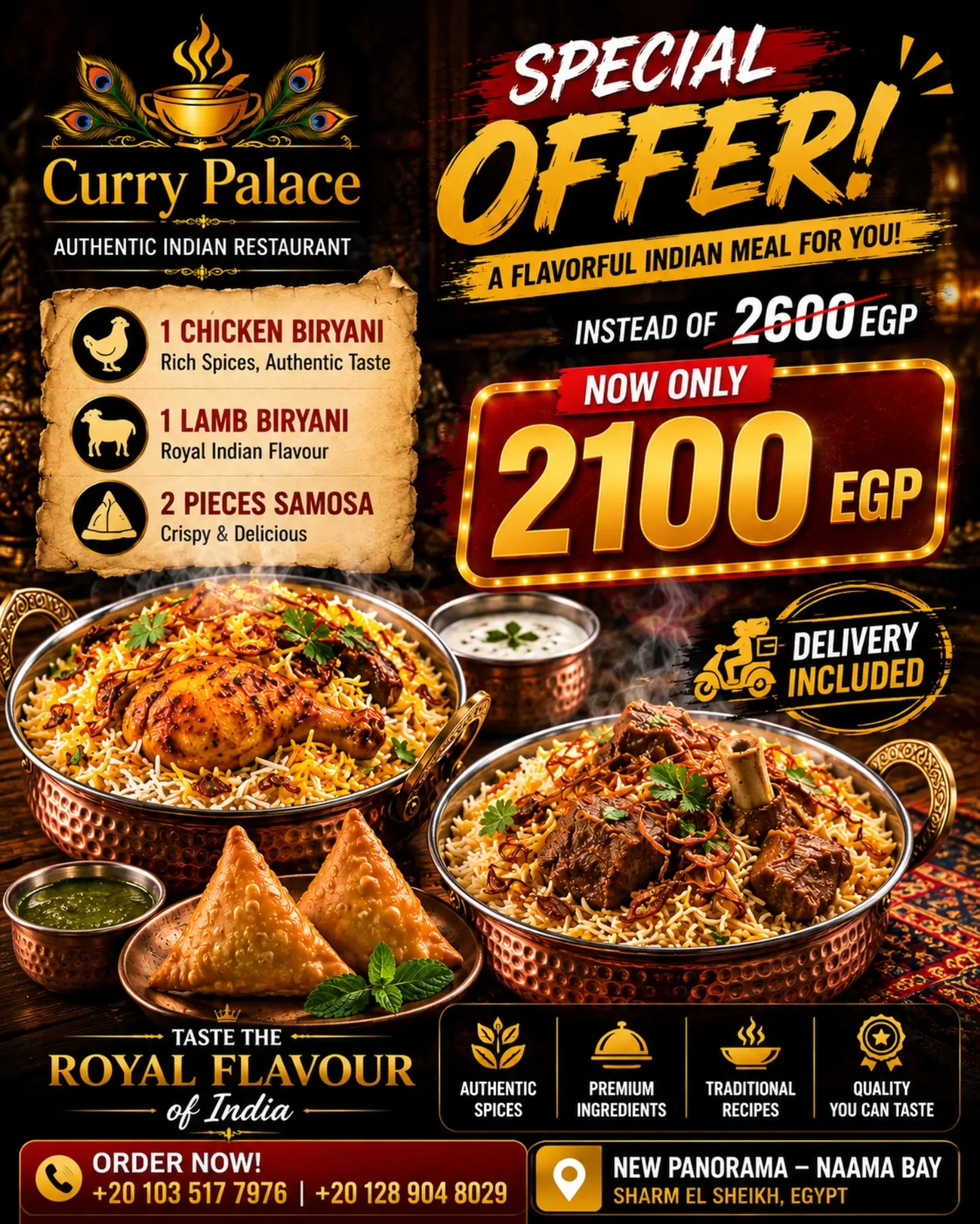 Curry Palace Facebook ad: ONE OFFER. TWO BIRYANIS.