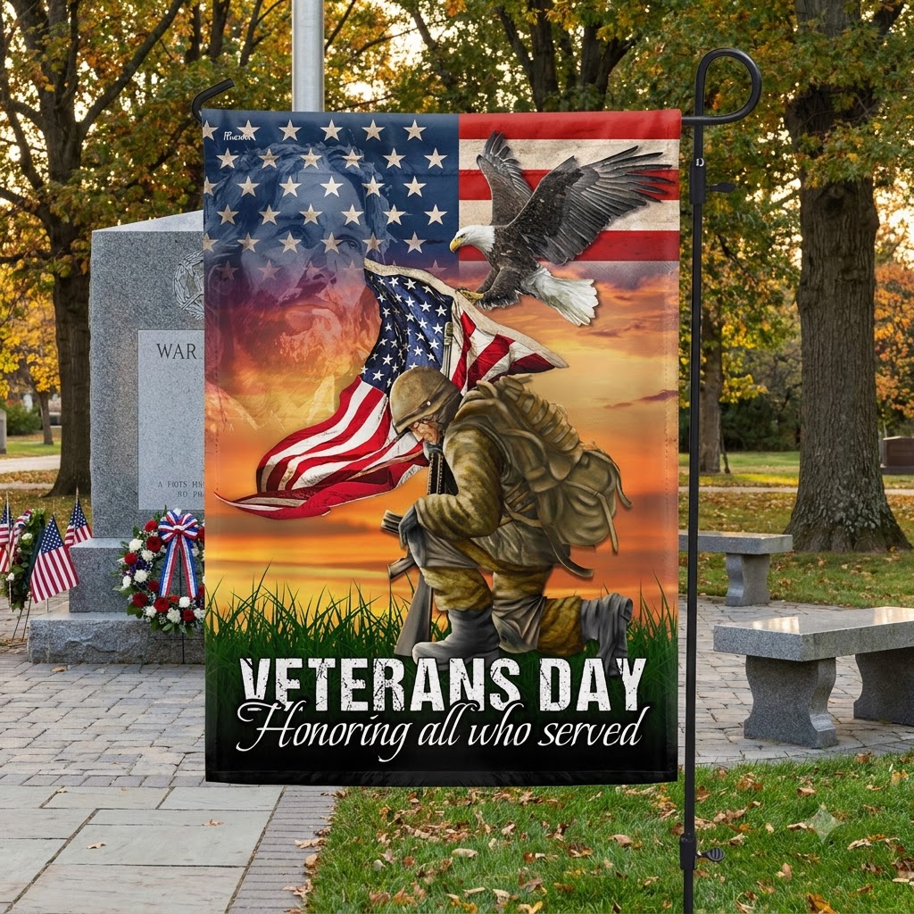Flagwix.com Facebook ad: Veterans Day Honoring All Who Served Kneeling Flag…
