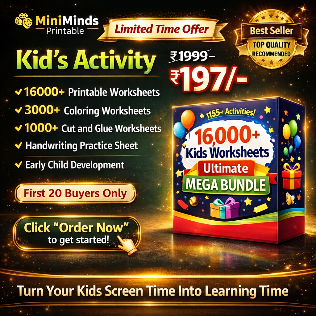 MiniMinds Printables Facebook ad: Today Only @197 16,000+ Printable Worksheets for Kids Now…