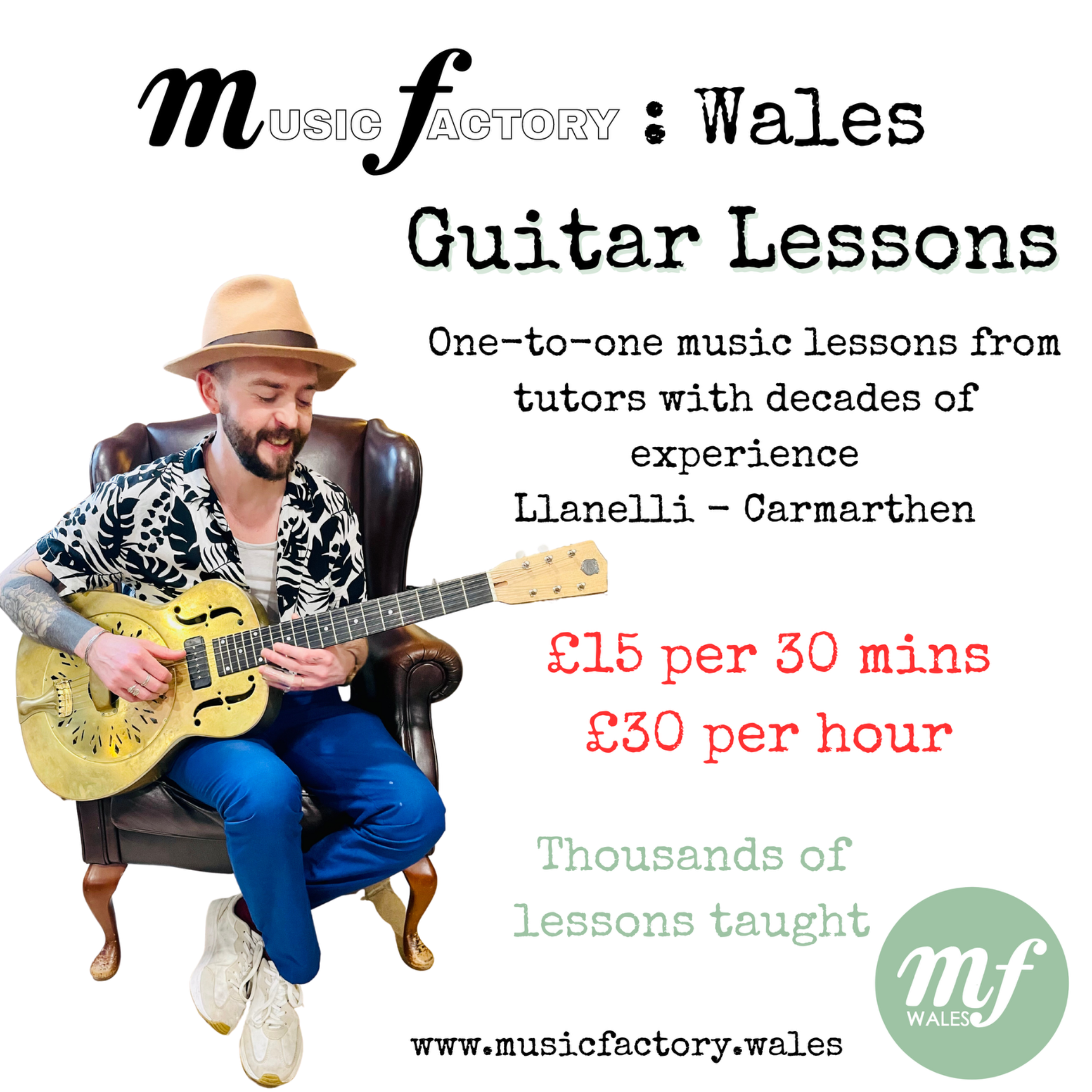 Music Factory Wales Facebook ad: Branches in Llanelli and Carmarthen.
