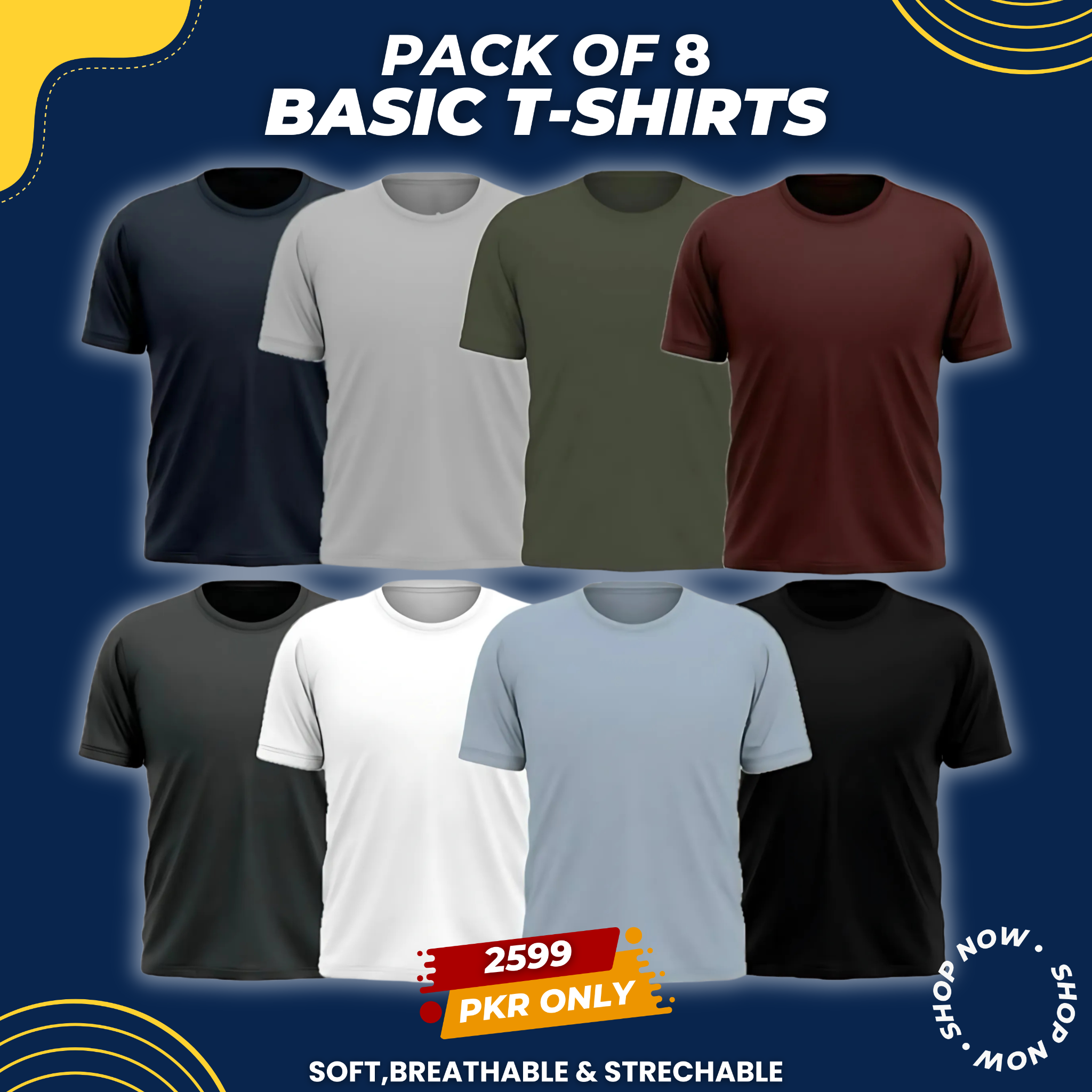 Attire & Co Facebook ad: Pack of 8 Basic T-shirts