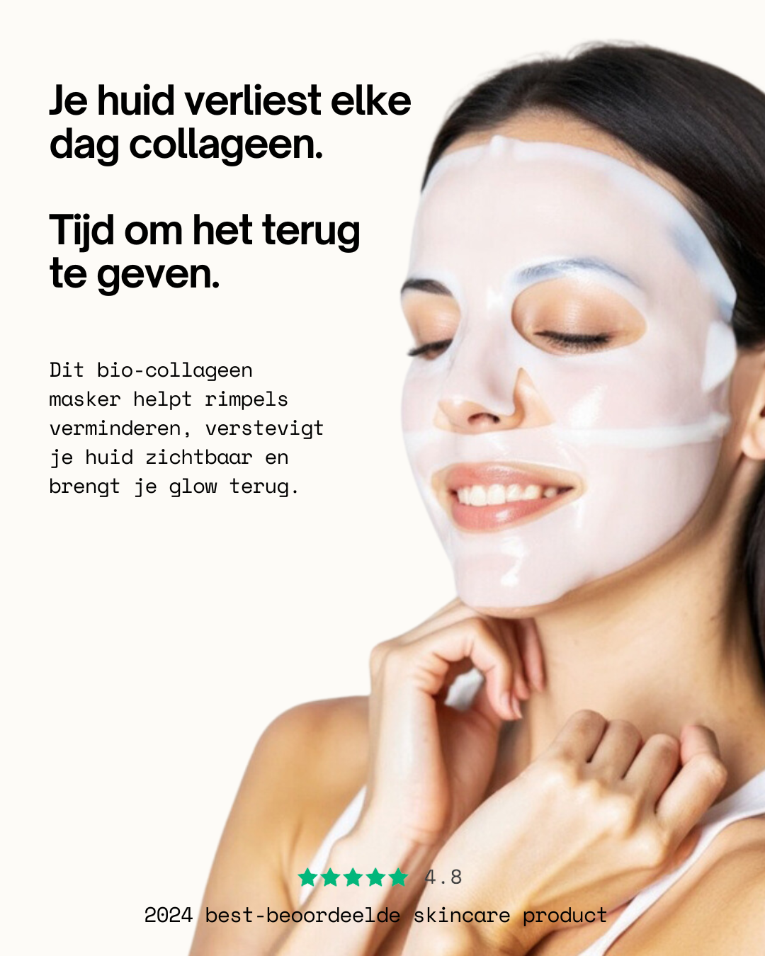 Élanora Facebook ad: Zie het verschil na slechts 1 collageen masker.
