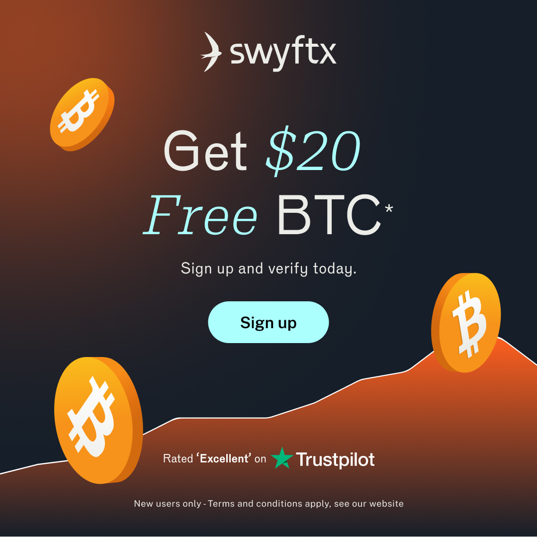 Swyftx Facebook ad: Sign up & get $20 free Bitcoin on us