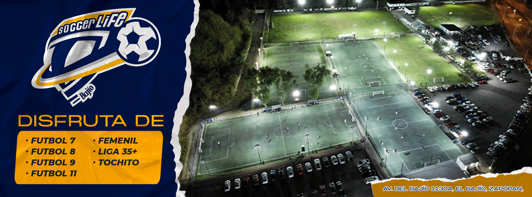 SoccerLife Bajío Facebook ad: Liga fútbol 7 vs 7 lunes a domingo