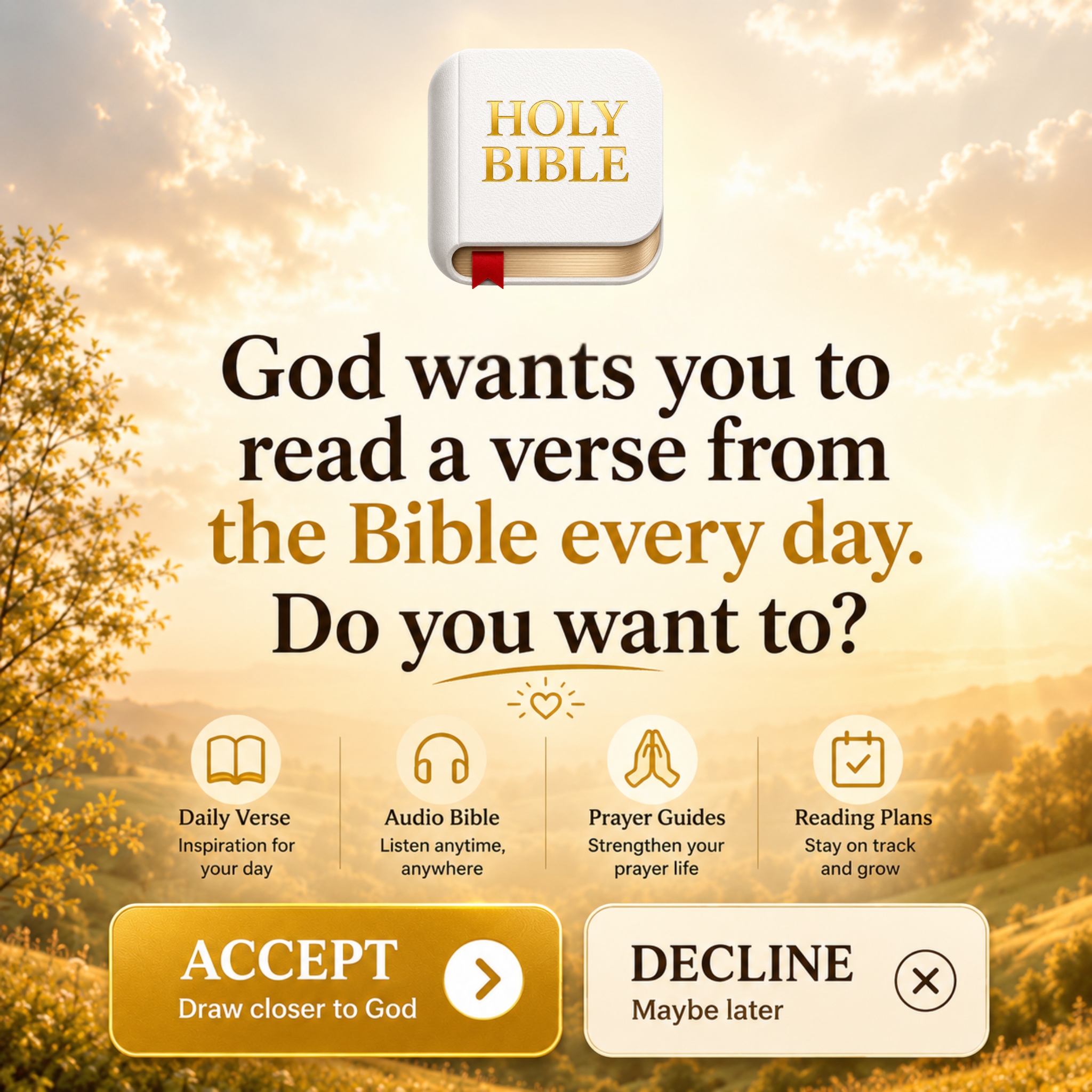 Bible Today Facebook ad: Turn Screen Time Into Scripture Time