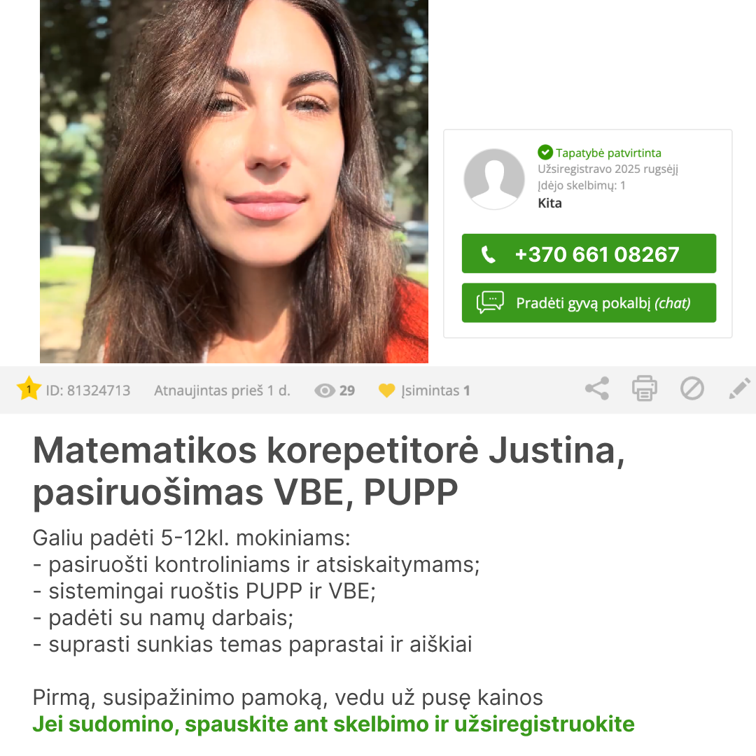 Korepetitorė Justina Elzbutienė Facebook ad: Išankstinė registracija