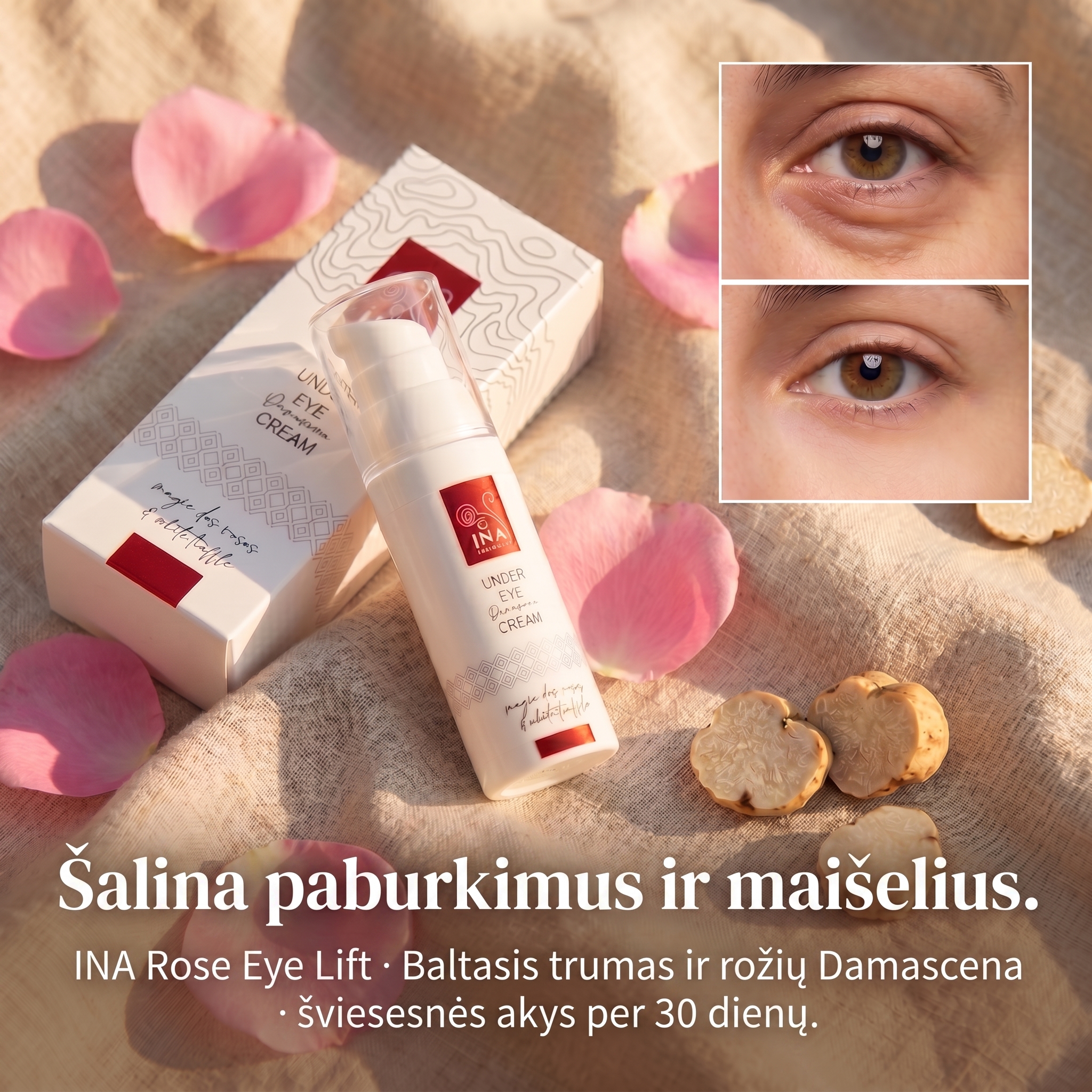 InaEssentials.lt - Šeimos Organinė Kosmetika Facebook ad: Pavarges zvilgsnis tave isduoda?