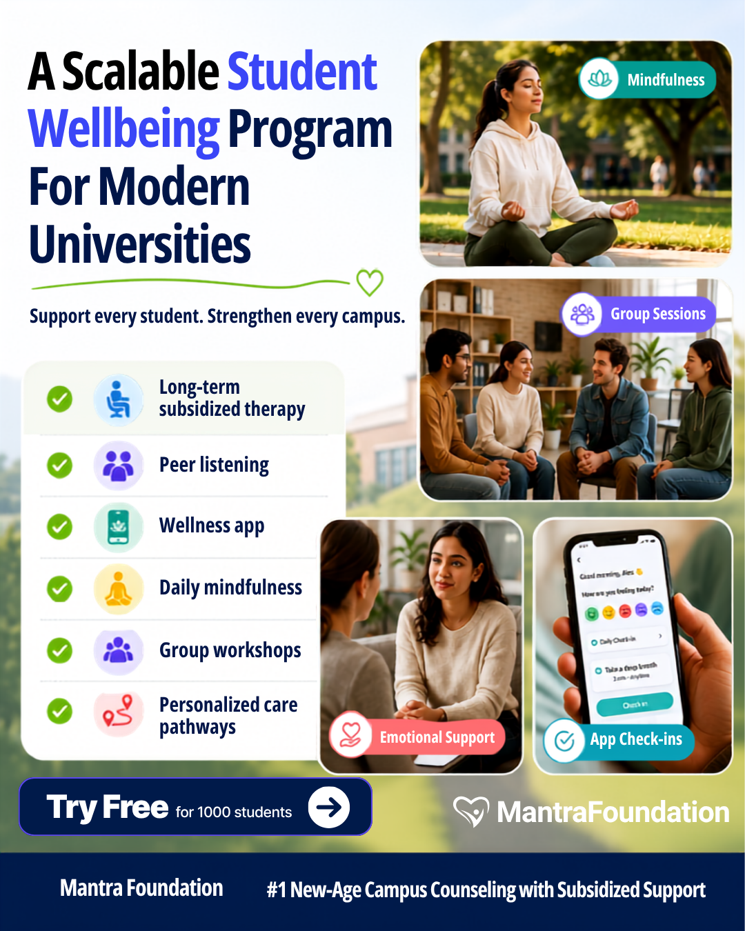 Mantra Care Facebook ad: Holistic Student Support for Academic & Personal Success