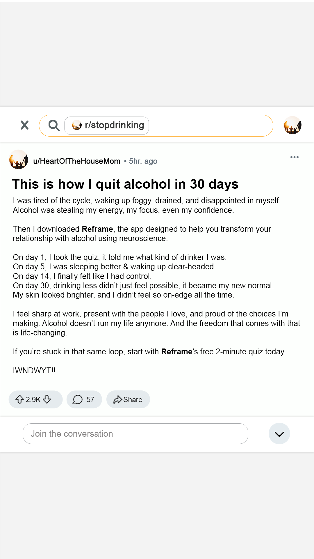 Reframe Facebook ad