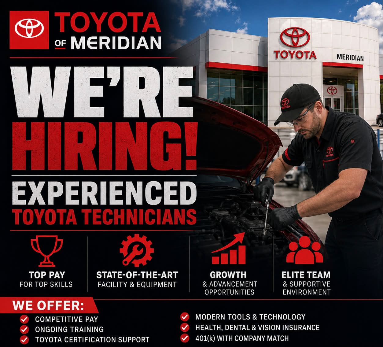Toyota of Meridian Facebook ad: WE’RE HIRING: EXPERIENCED TOYOTA TECHNICIANS