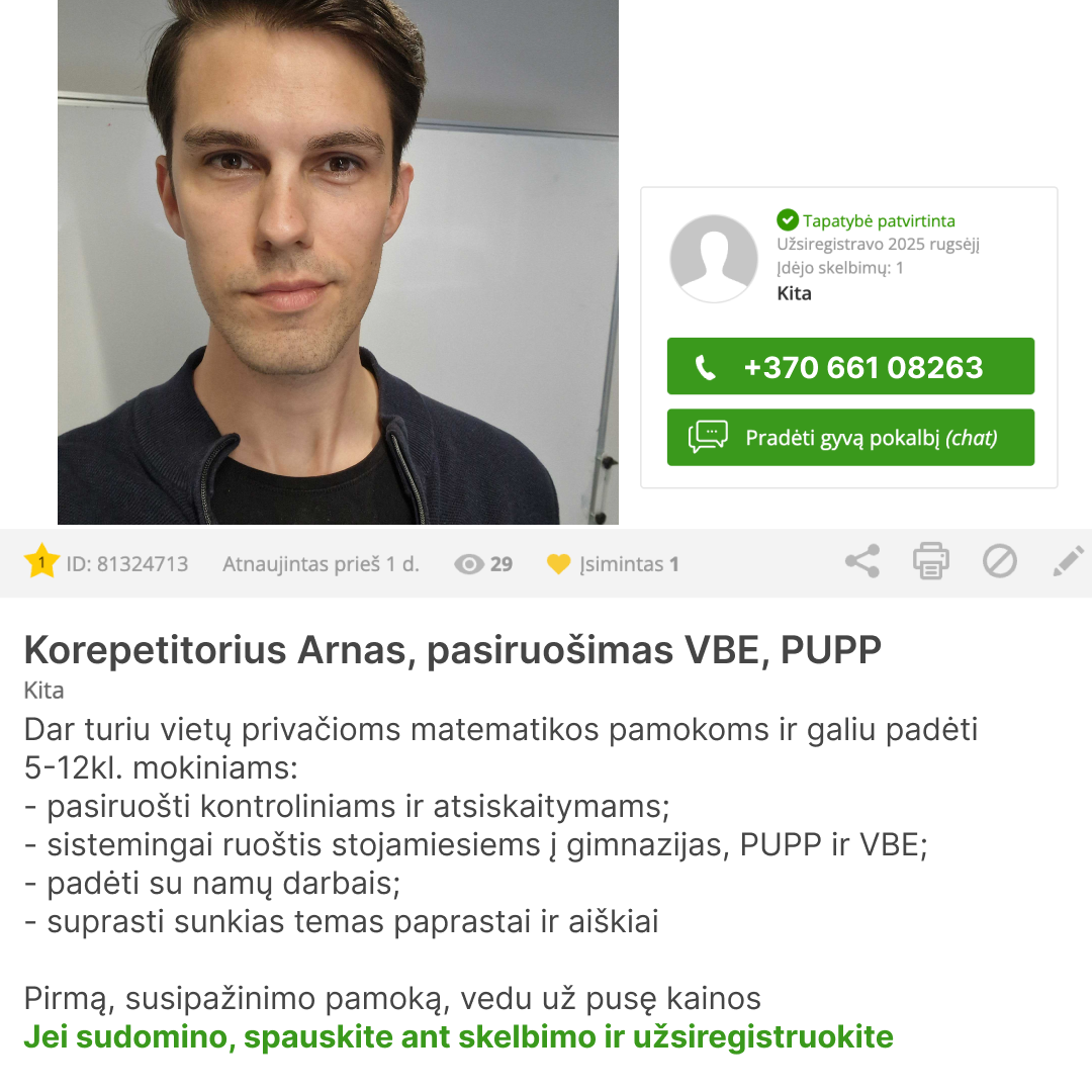 Matematikos korepetitorius Arnas Facebook ad: Išankstinė registracija