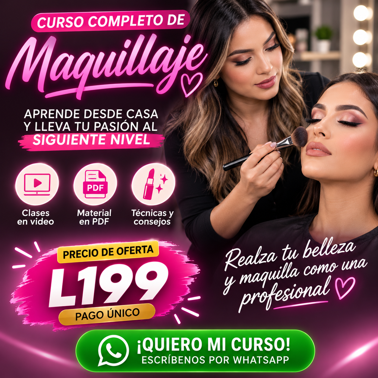 Academia de Belleza Online Facebook ad: Chatea con nosotros