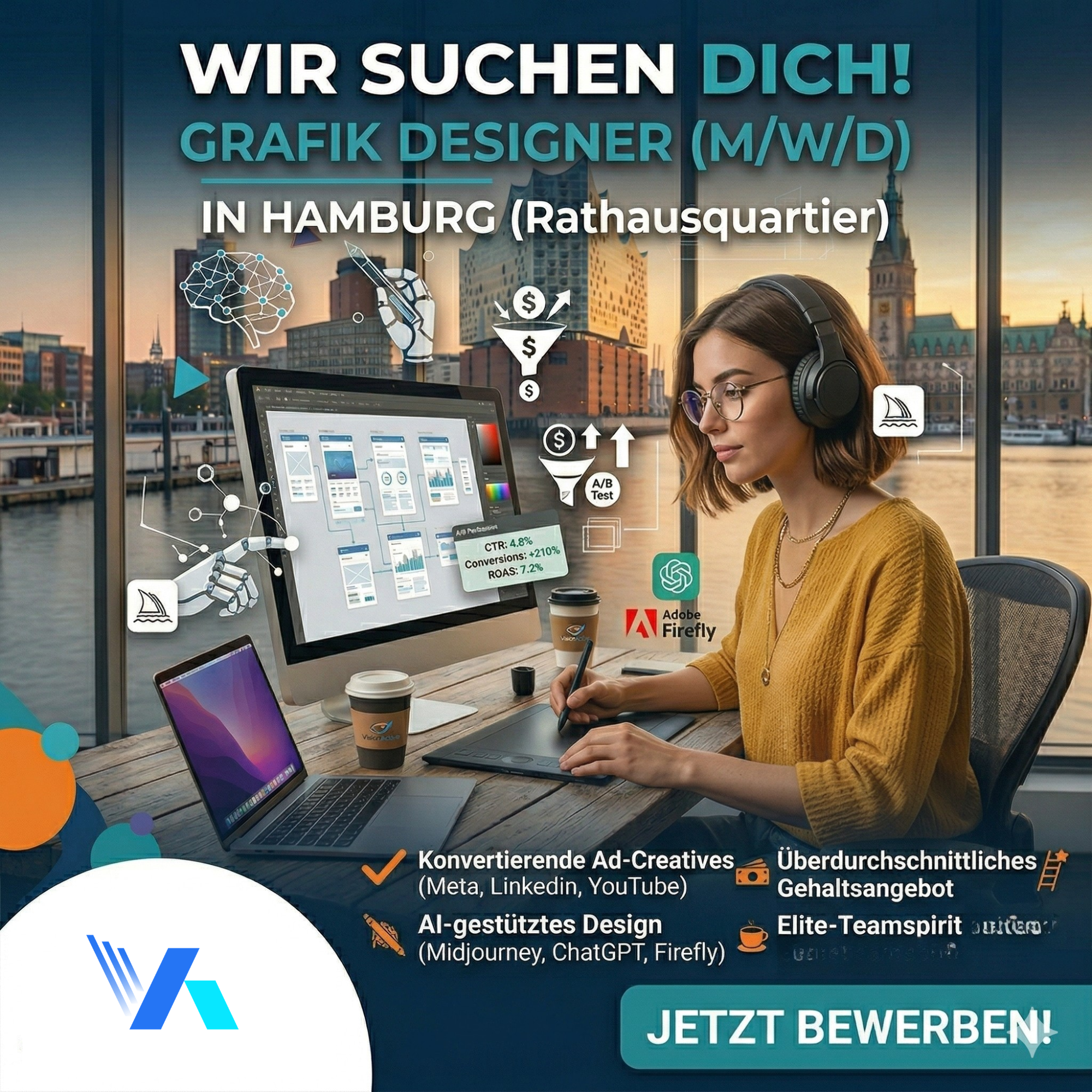 VisionActive Facebook ad: Wir suchen Grafik Designer (m/w/d) in Hamburg