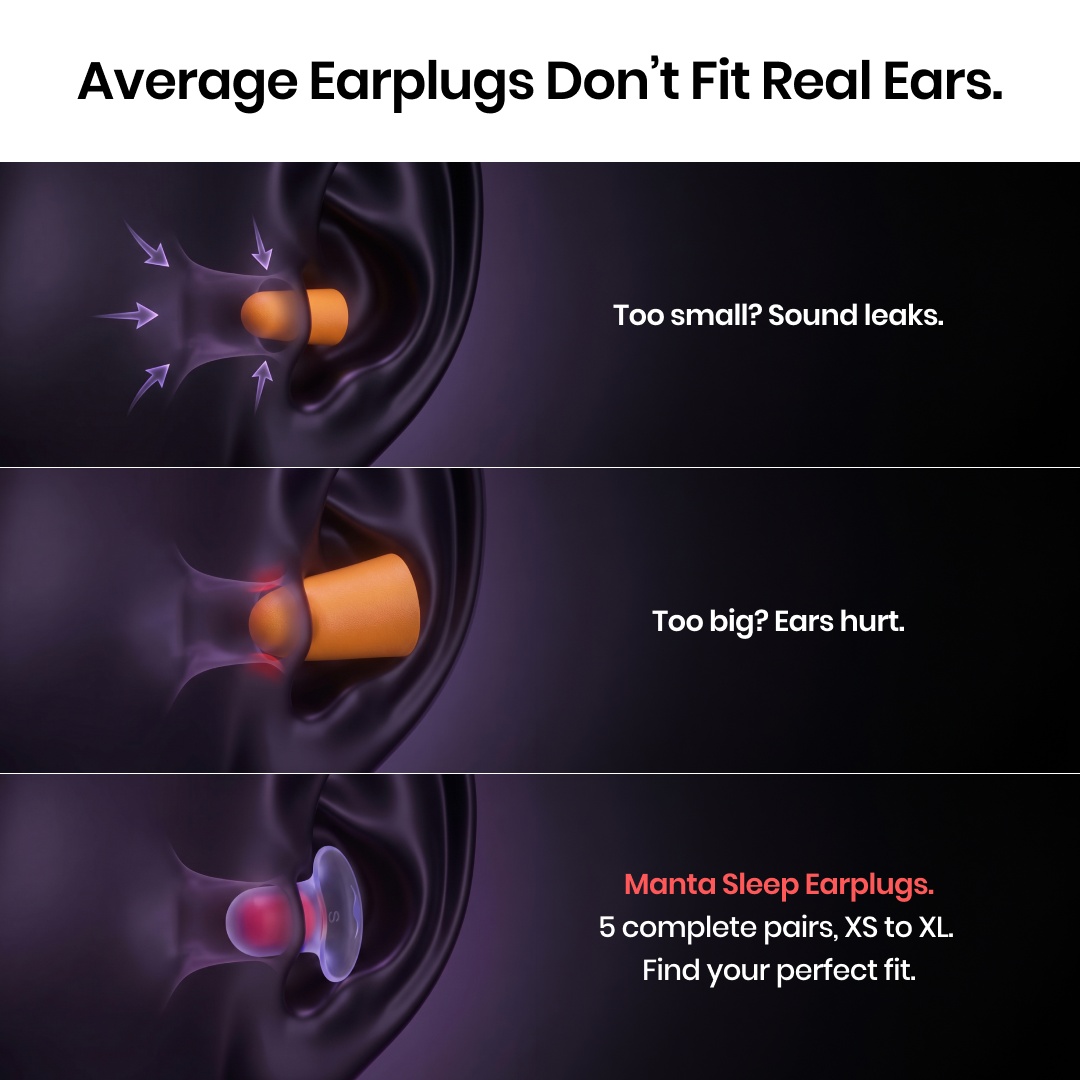 Manta Sleep Facebook ad: Earplugs for side-sleep. Finally.