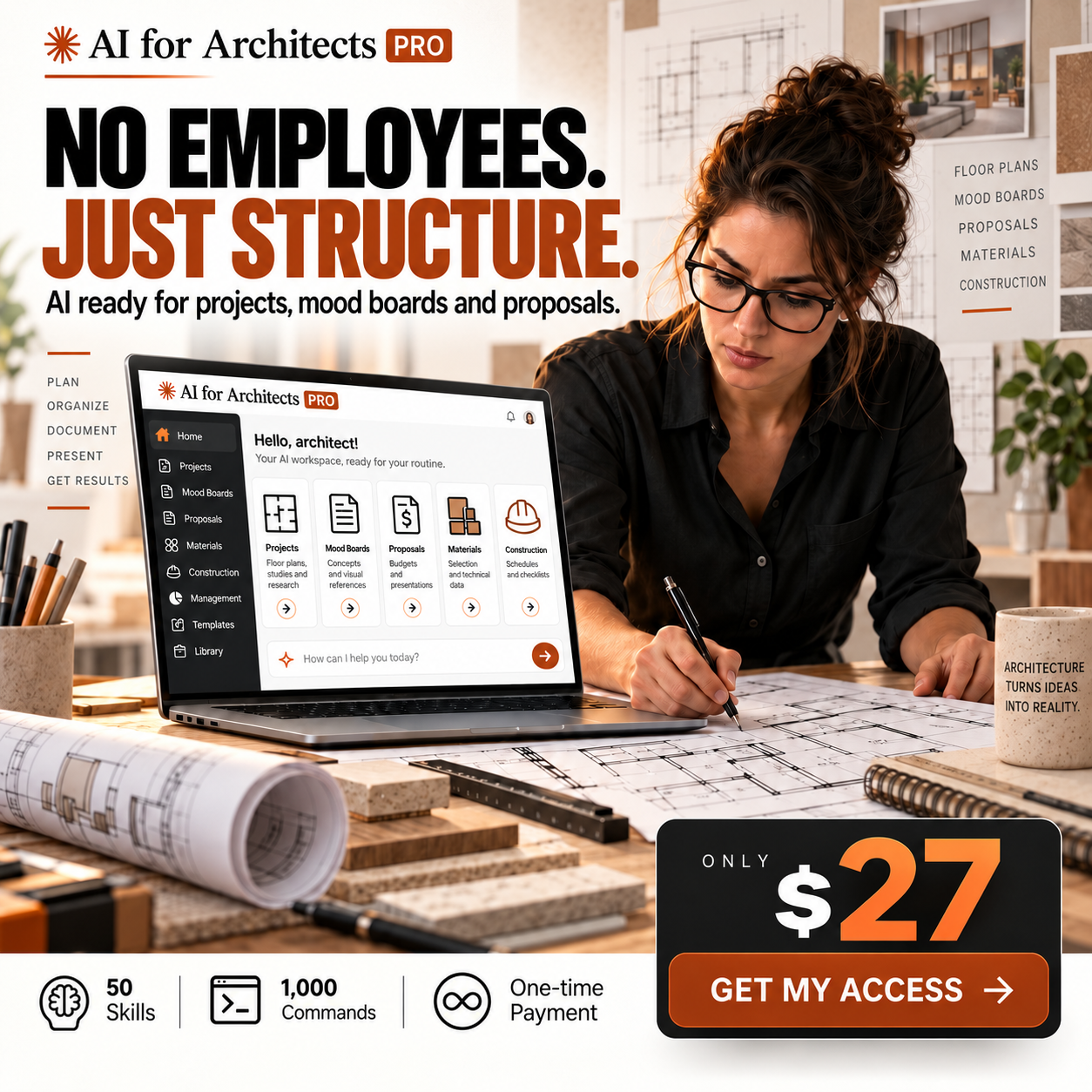Sarah Mitchell Facebook ad: The Ready-Made AI Office for Architects