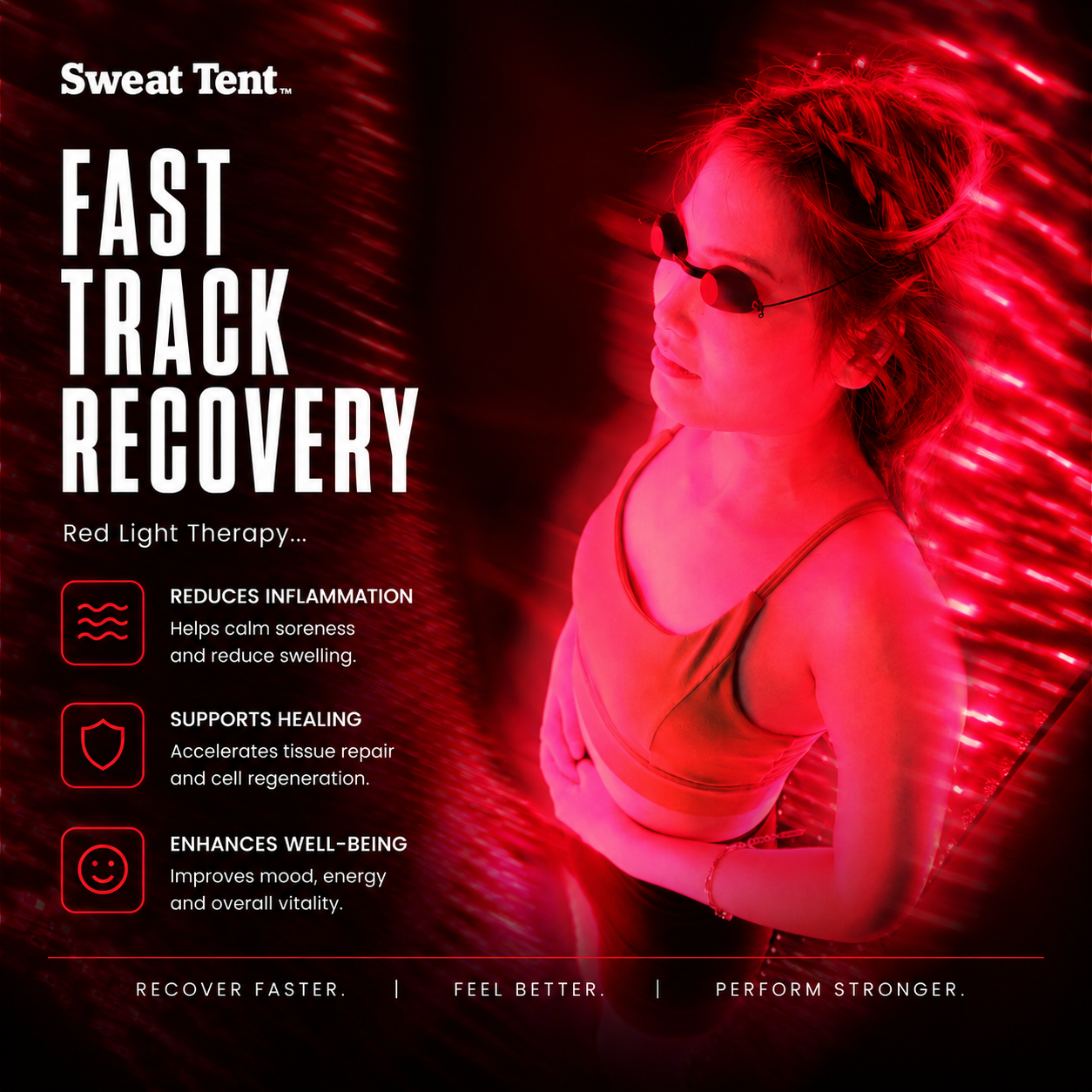 SweatTent Facebook ad: Next-Level Recovery Starts Here