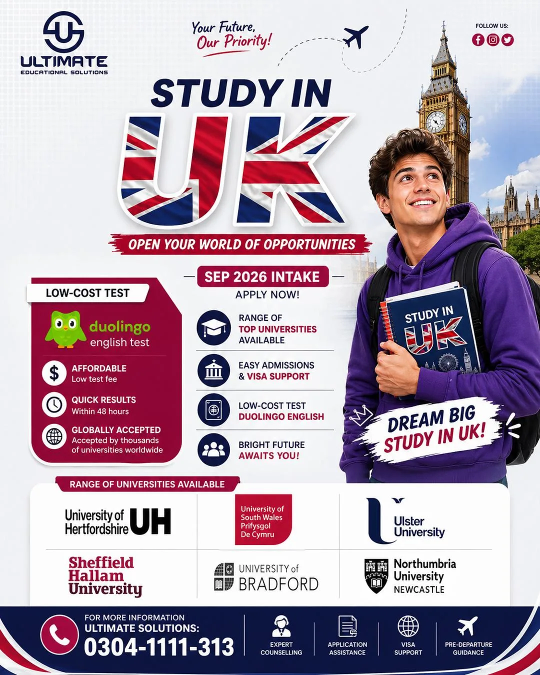 Ultimate Solutions Facebook ad: Study Abroad in UK, Cyprus, China