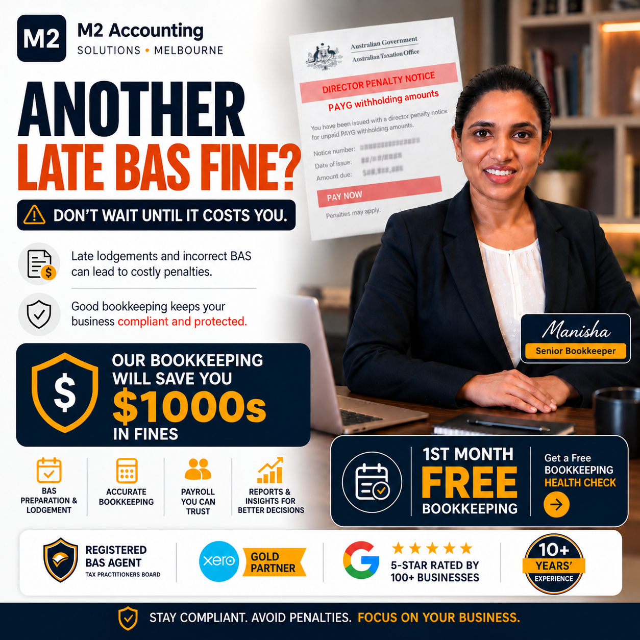 M2 Accounting Solutions Facebook ad: Claim your First Month FREE today.