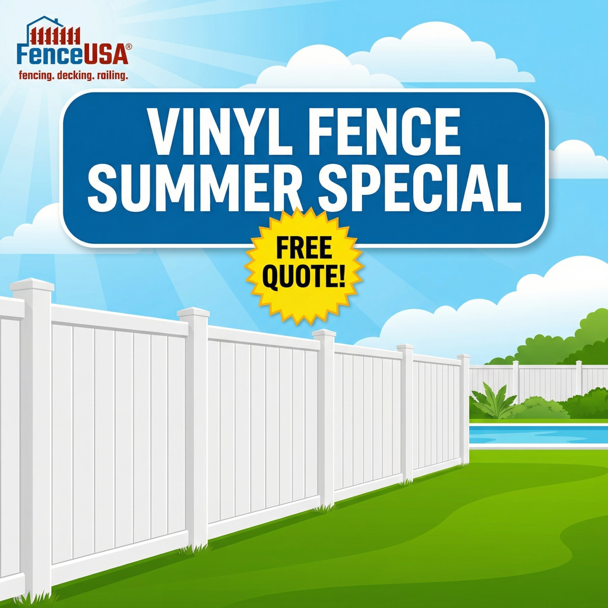 FenceUSA Facebook ad: Vinyl Fence Summer Special, FREE Quote