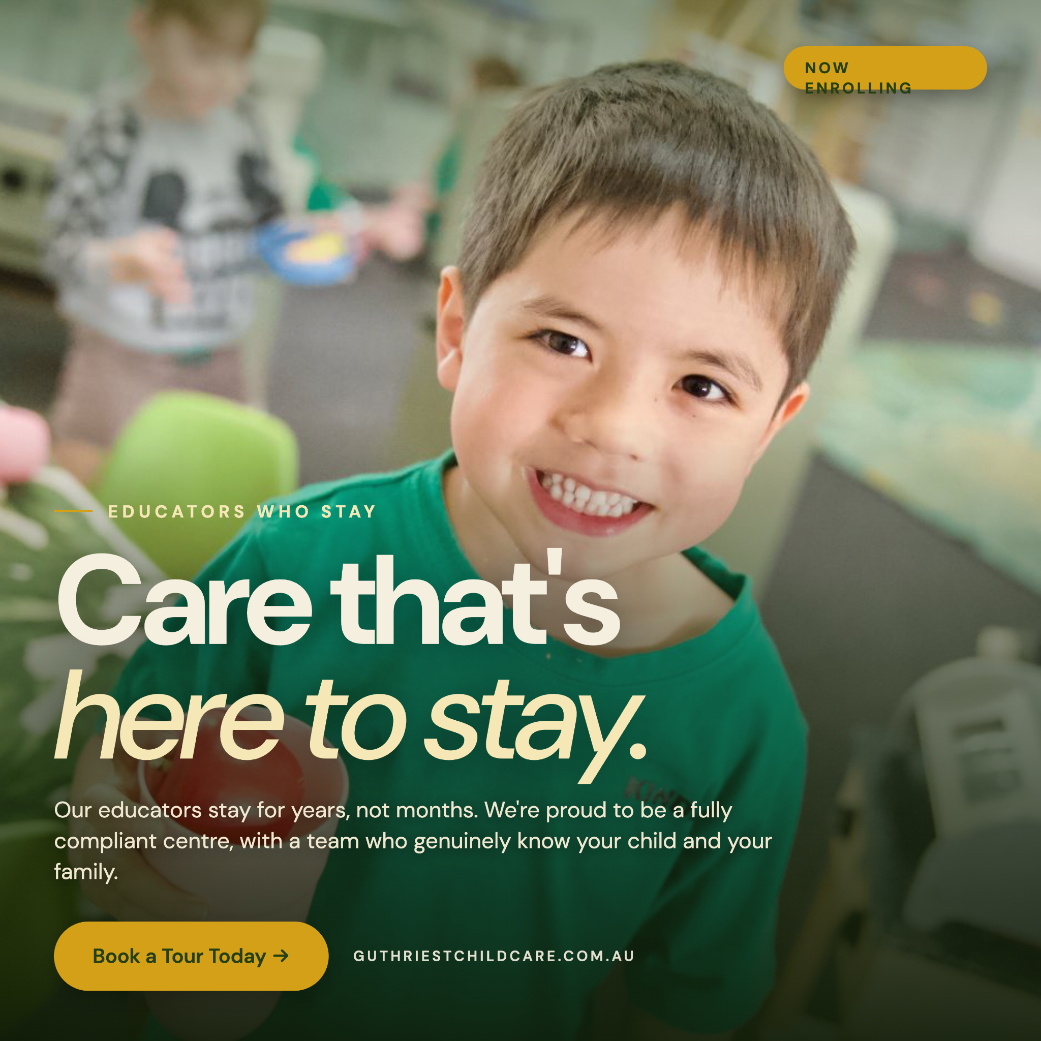 Guthrie Street Child Care Centre Facebook ad: Care That's Here to Stay