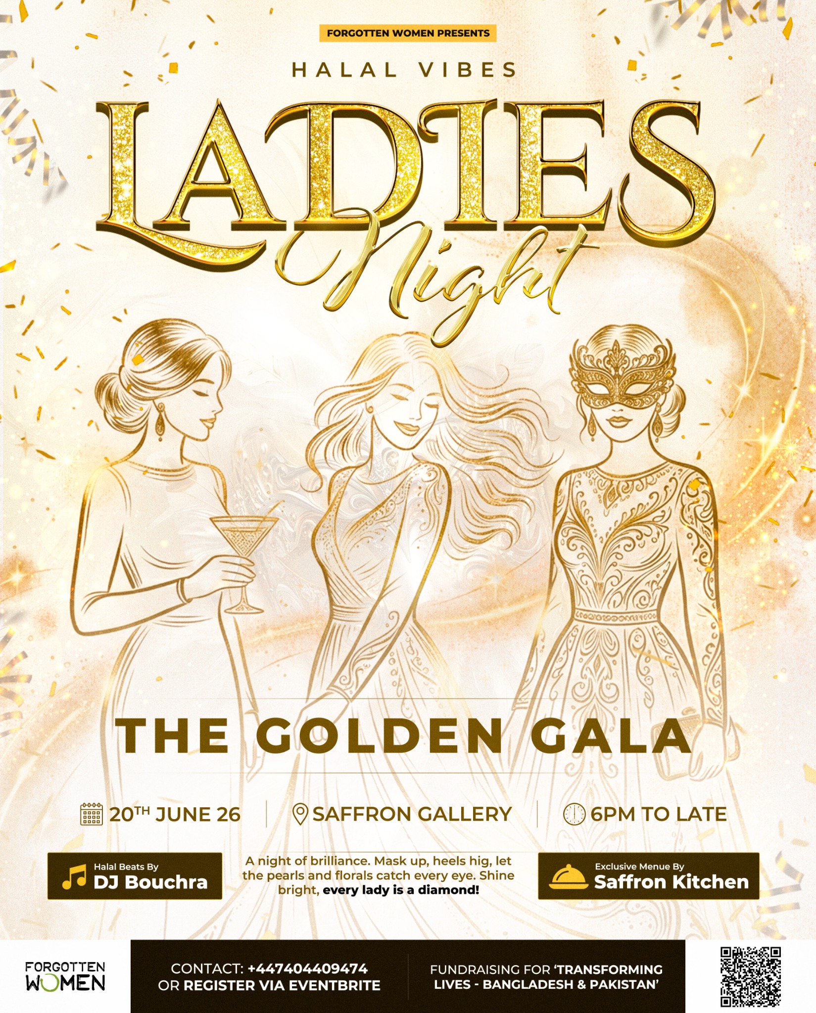 Eventsatforgottenwomen Facebook ad: Ladies Night: The Golden Gala (Halal Vibes)