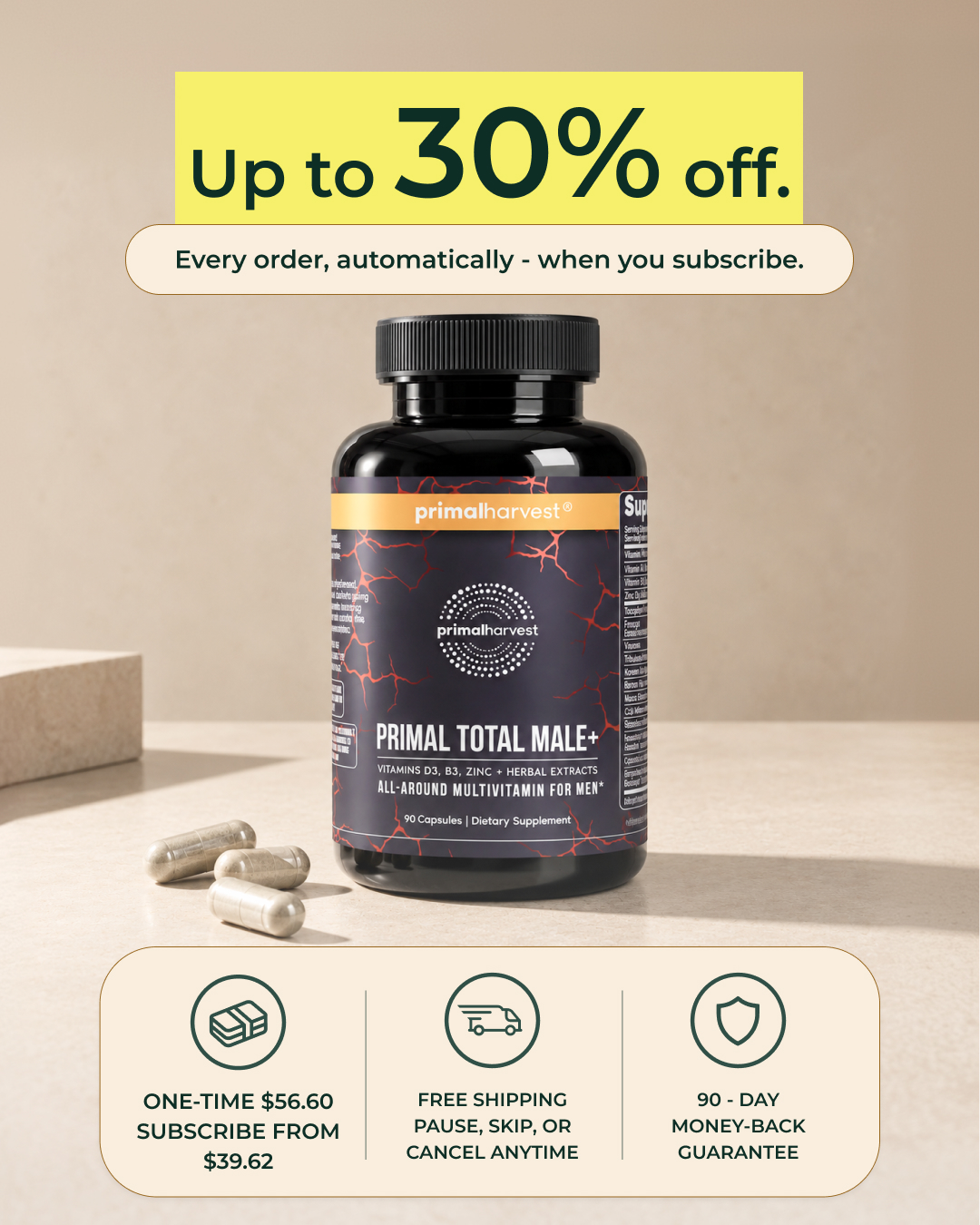 Primal Harvest Facebook ad: Your price drops when you subscribe.