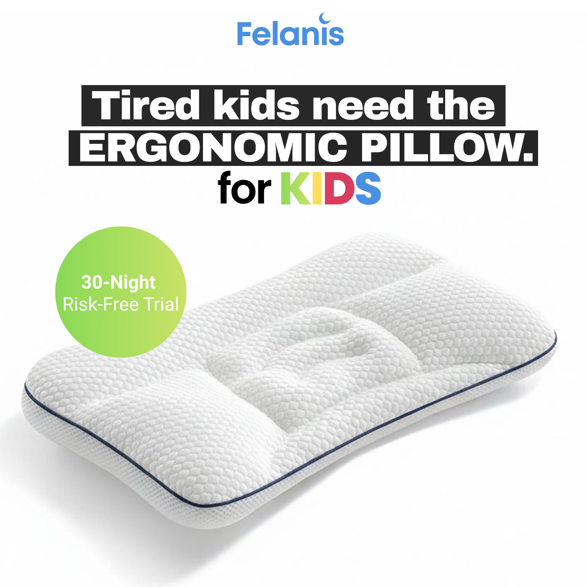 Felanis Facebook ad: Lunora, Ergonomic Kids' Pillow