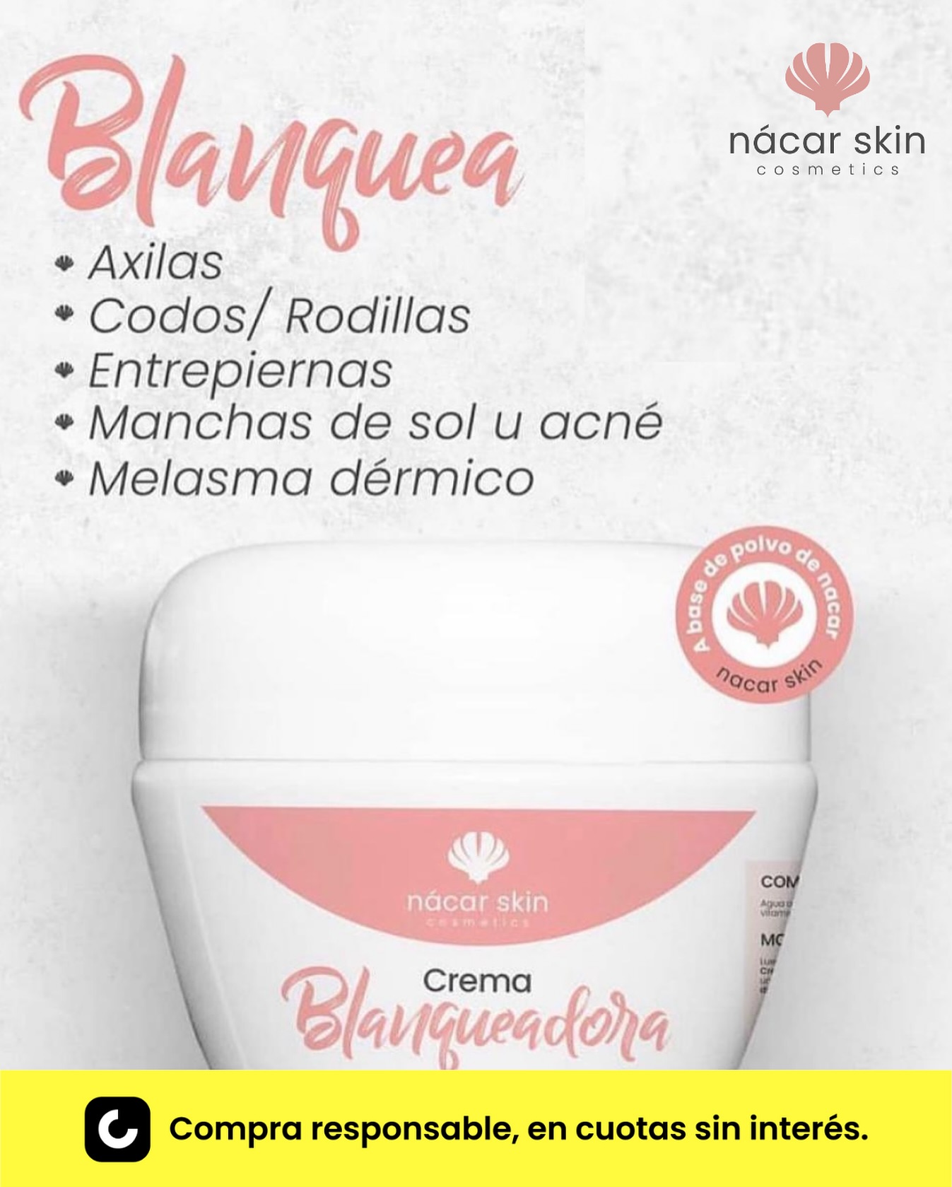 Nácar Skin Cosmetics Facebook ad: Adquiere nuestra crema blanqueadora