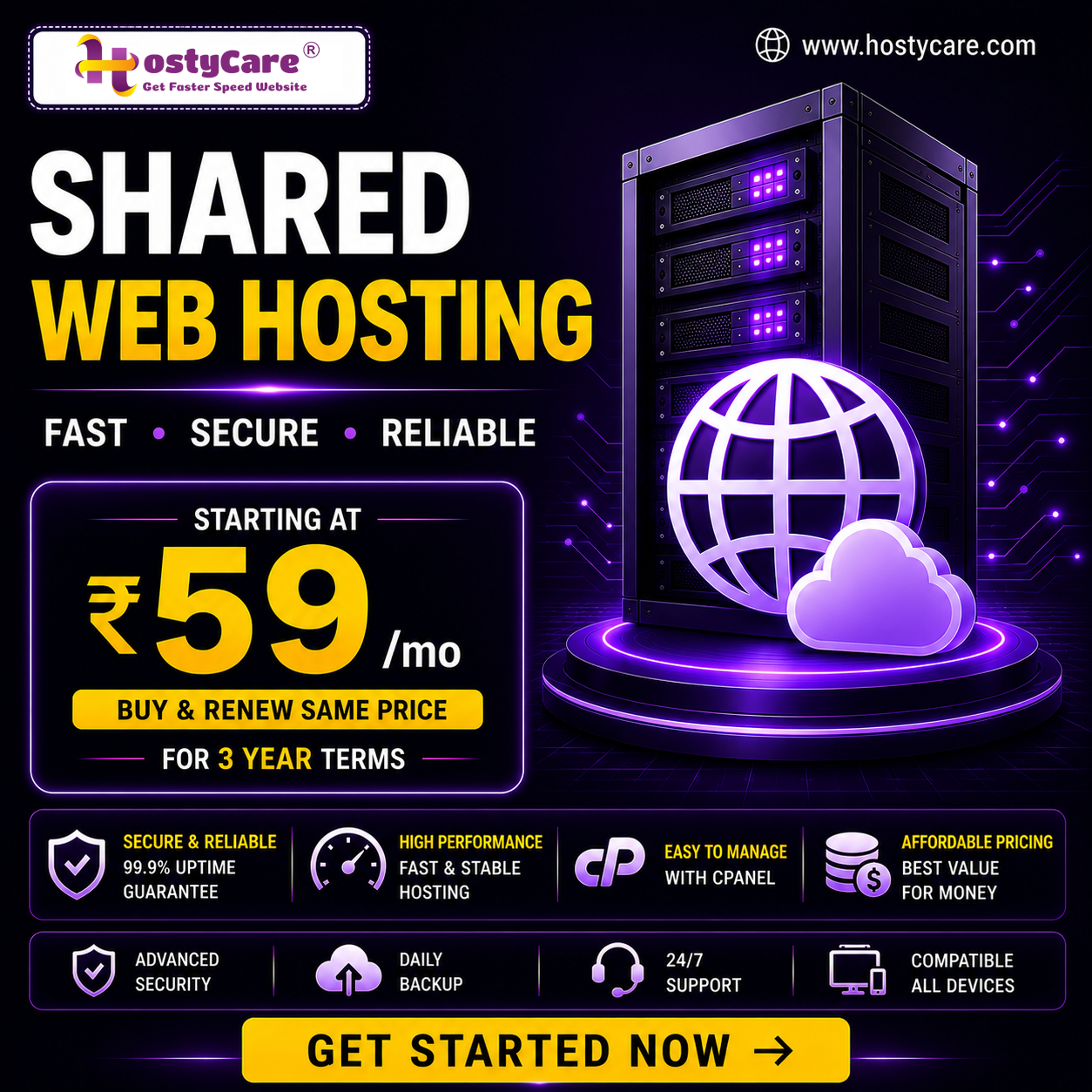 Hosty Care Facebook ad: Fast NVMe SSD Web Hosting