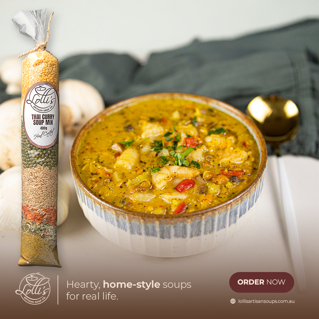 Lolli's Artisan Soup Facebook ad: Makes 10-12 cups of soup, perfect for easy meal prep.