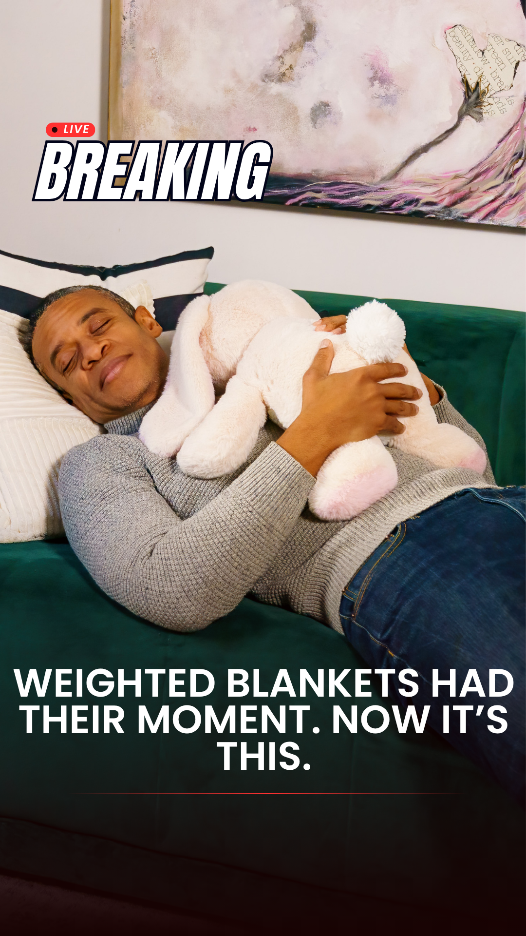 Hugimals Facebook ad: The Weighted Plush That Hugs You Back