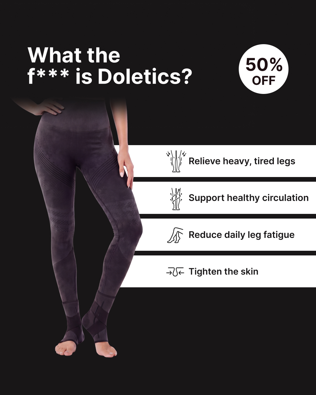 Doletics Facebook ad: Support Should Not Stop At The Calves.