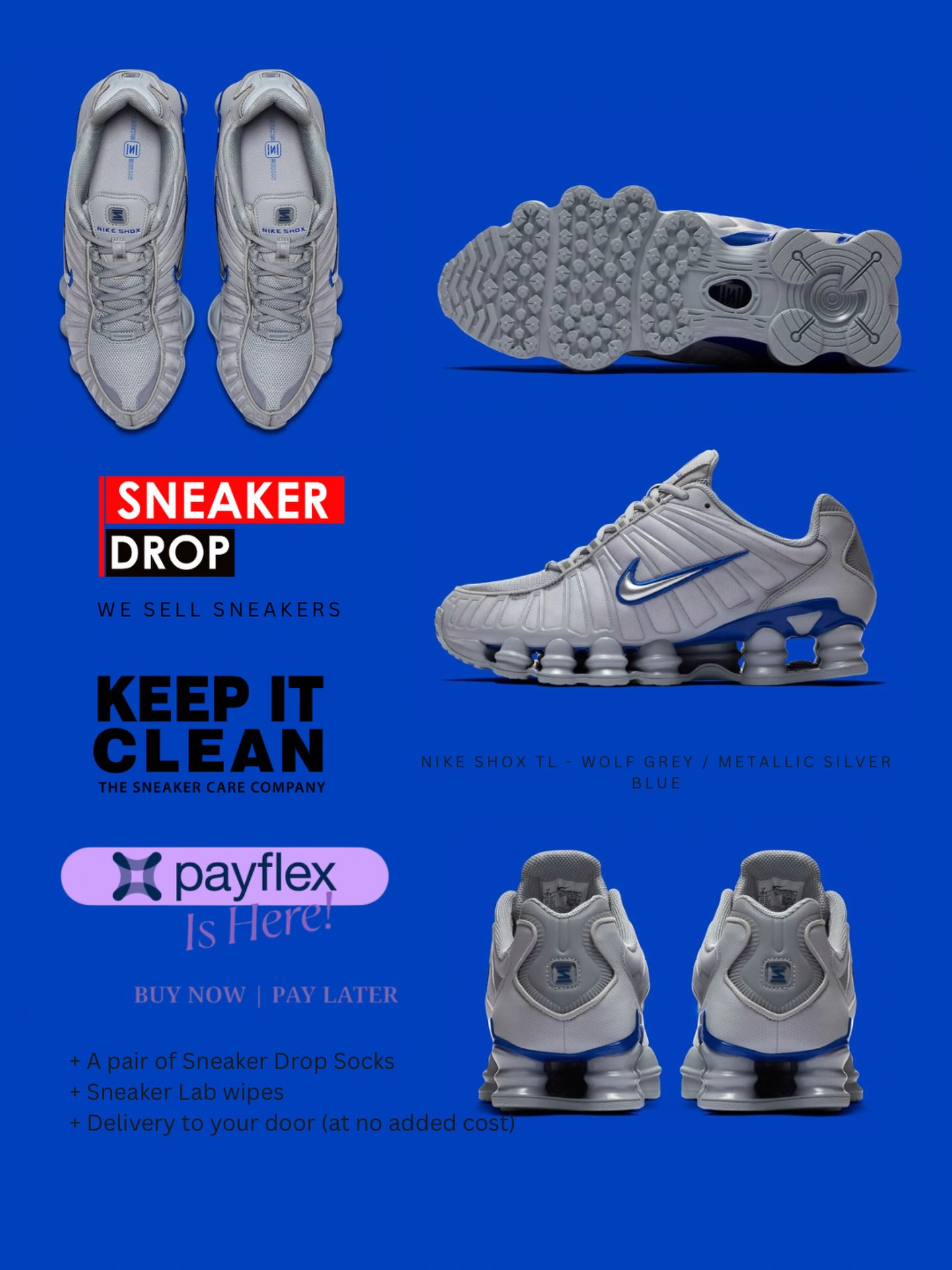 snkr_drp Facebook ad: NIKE SHOX TL - WOLF GREY / METALLIC…