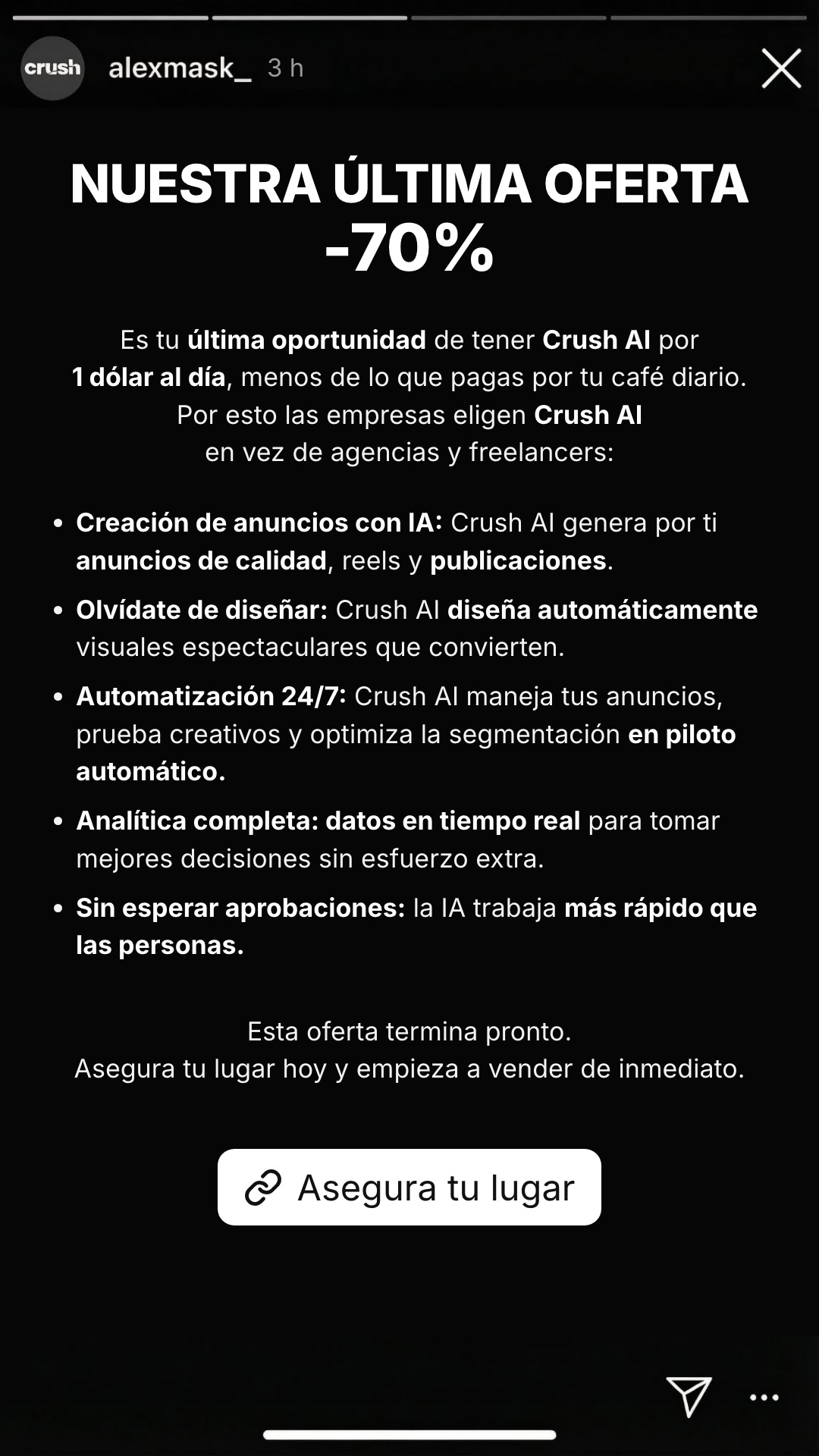 trycrush.ai Facebook ad: ¿Te cansaste de optimizar anuncios de Facebook?