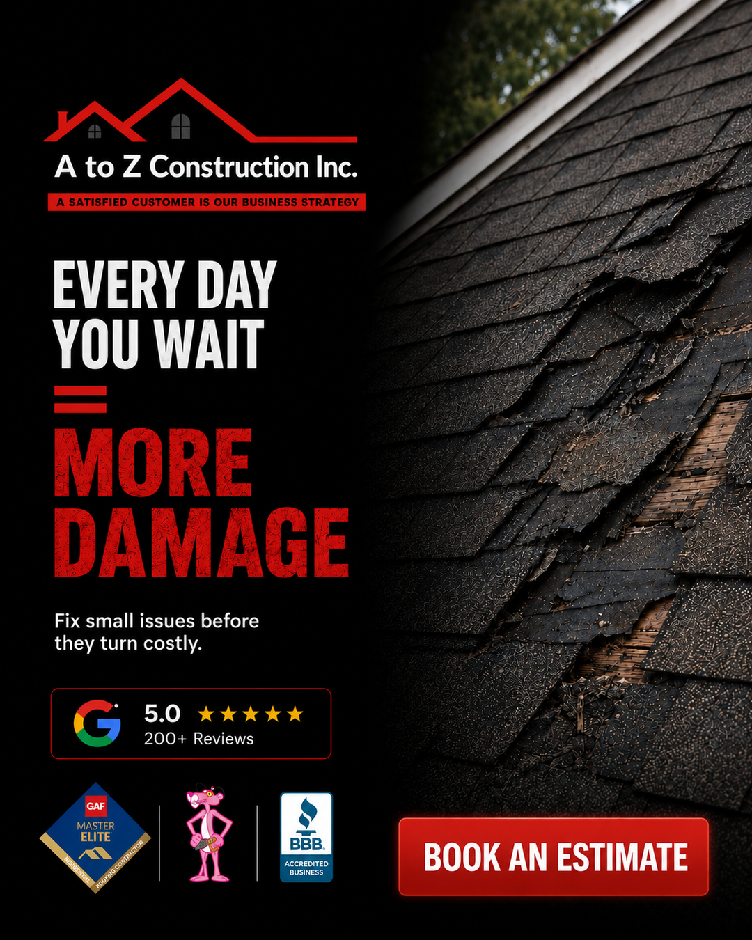 A to Z Construction Inc. Facebook ad from May 14, 2026
