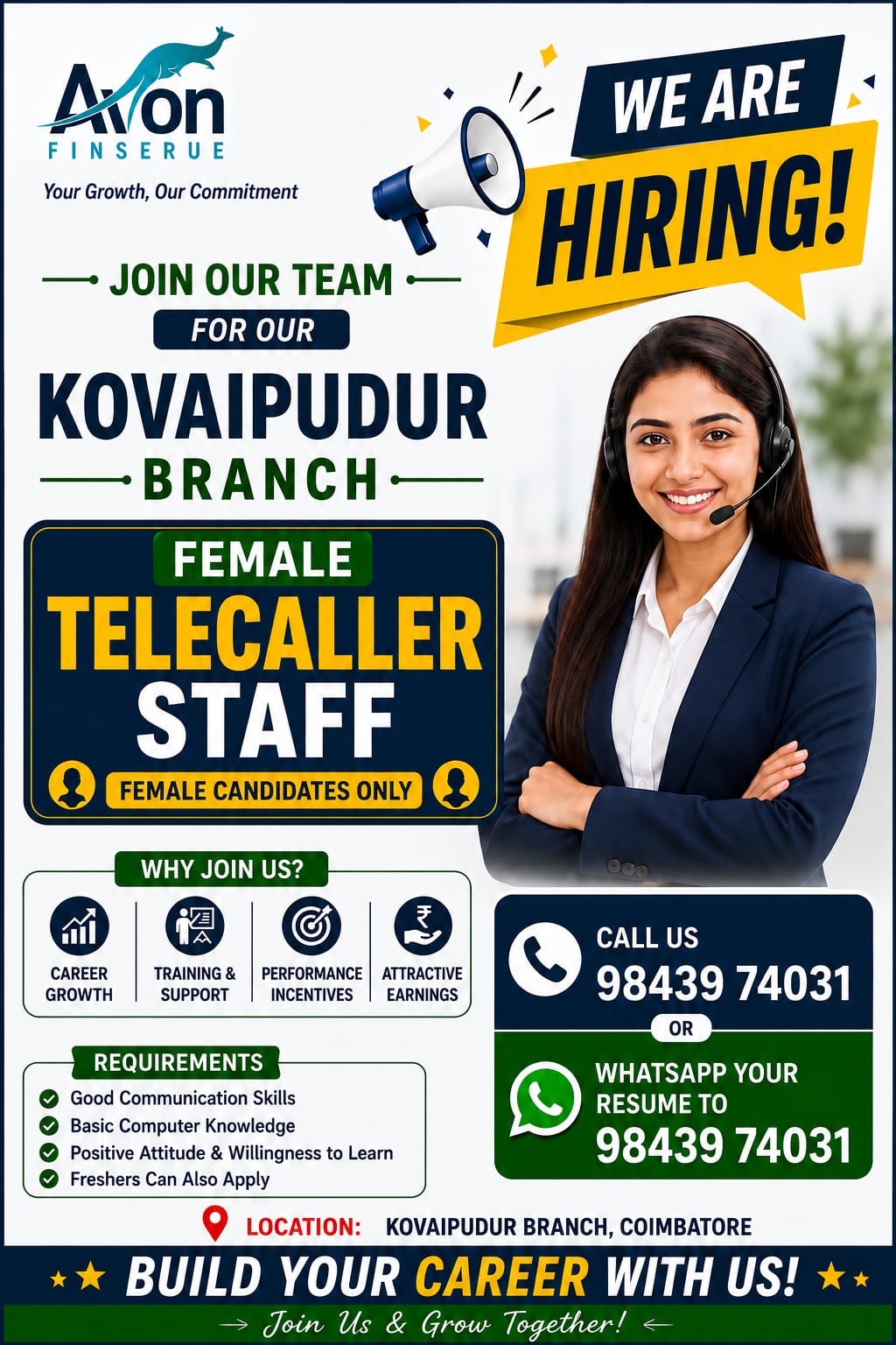 Avon Finserve.Com Facebook ad: Telecaller Job, Kovaipudur Branch