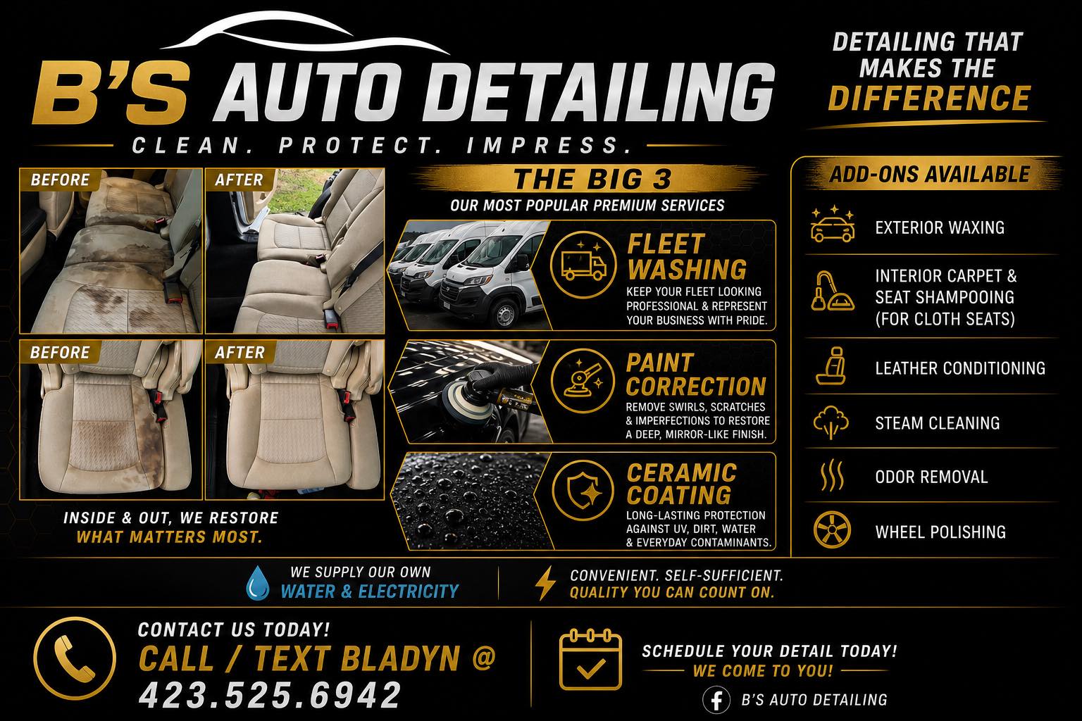 B's Auto Detailing Facebook ad: Mobile Auto Detailing That Comes to You