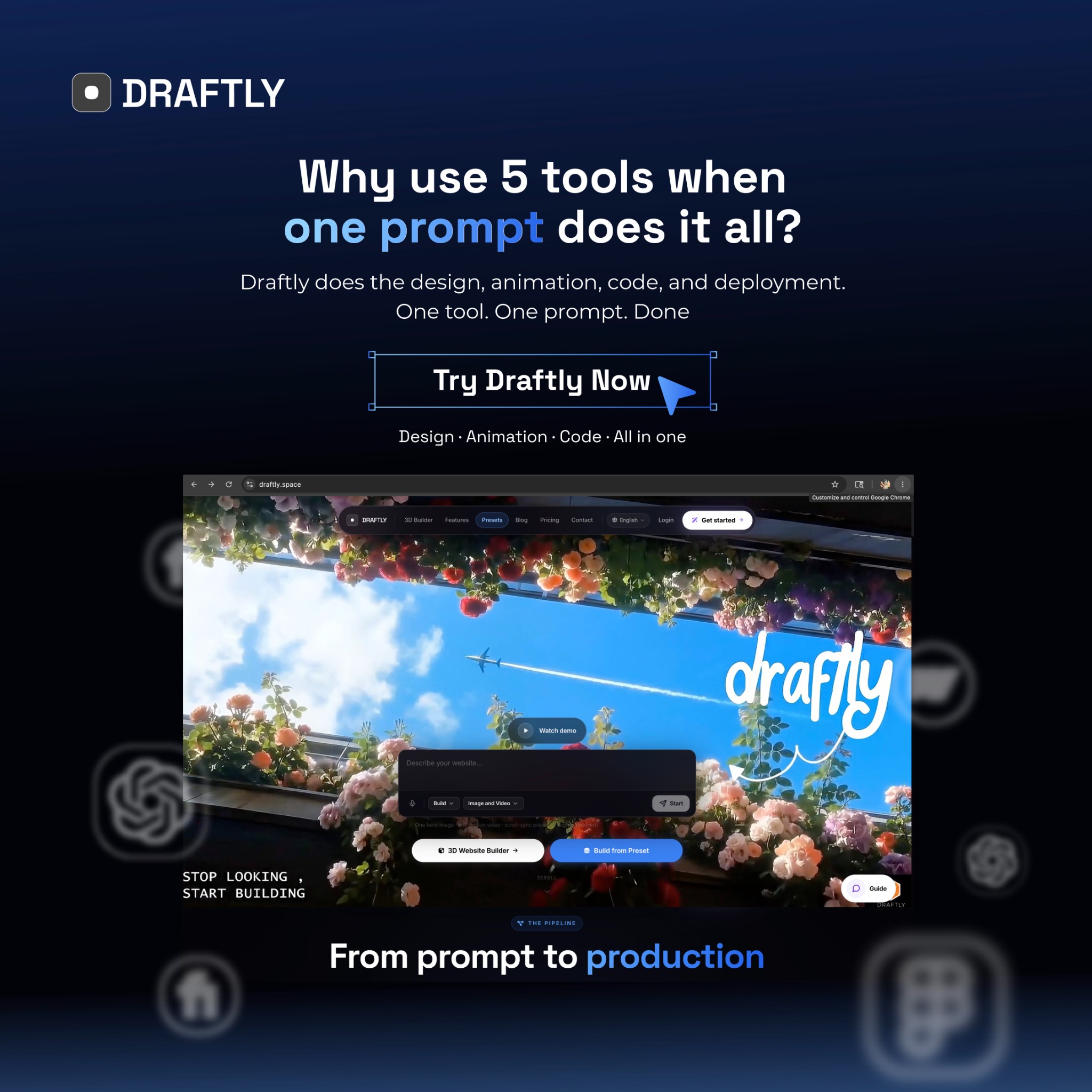 Draftly.space Facebook ad: Build Websites Faster with AI